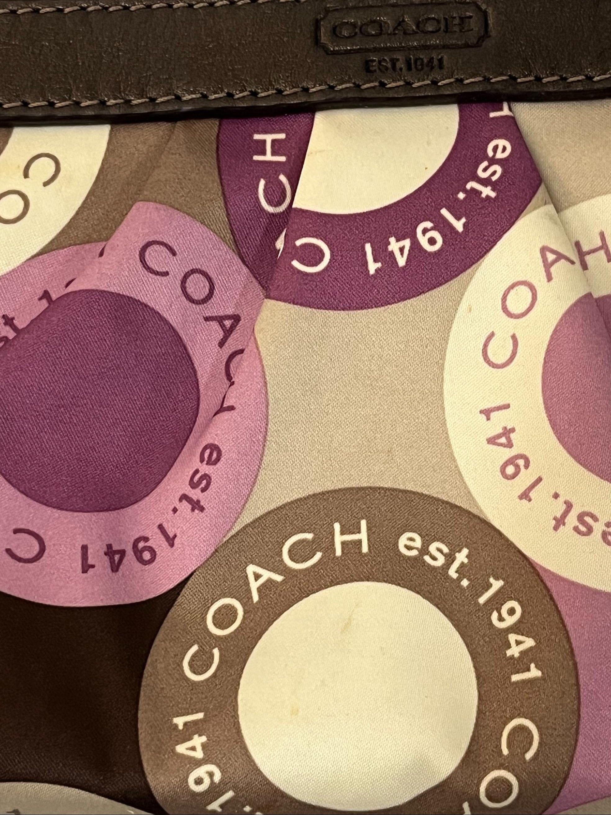 Purple Brown Coach Printed Wristlet