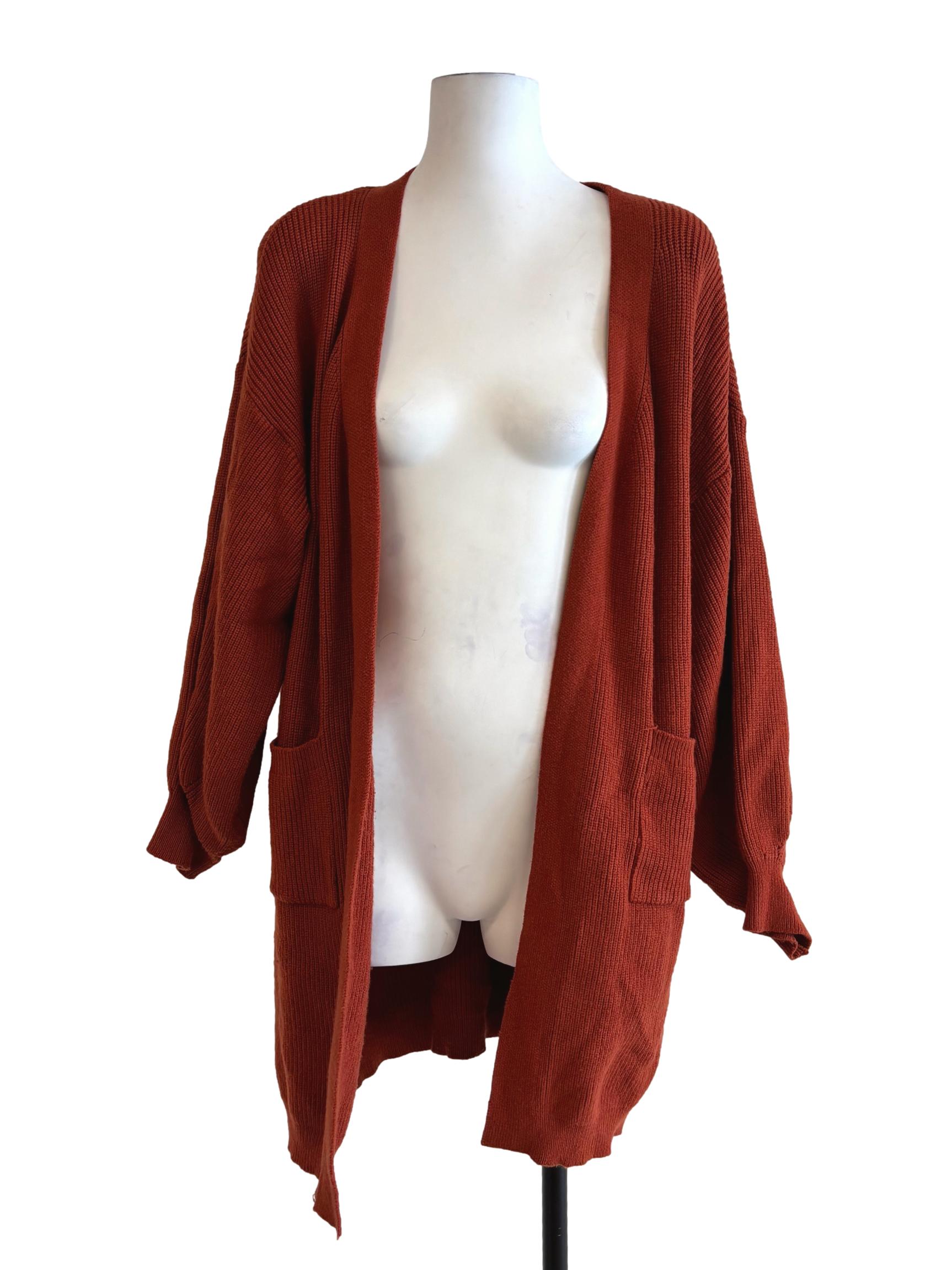 Brick Red Long Knit Cardigan TTR