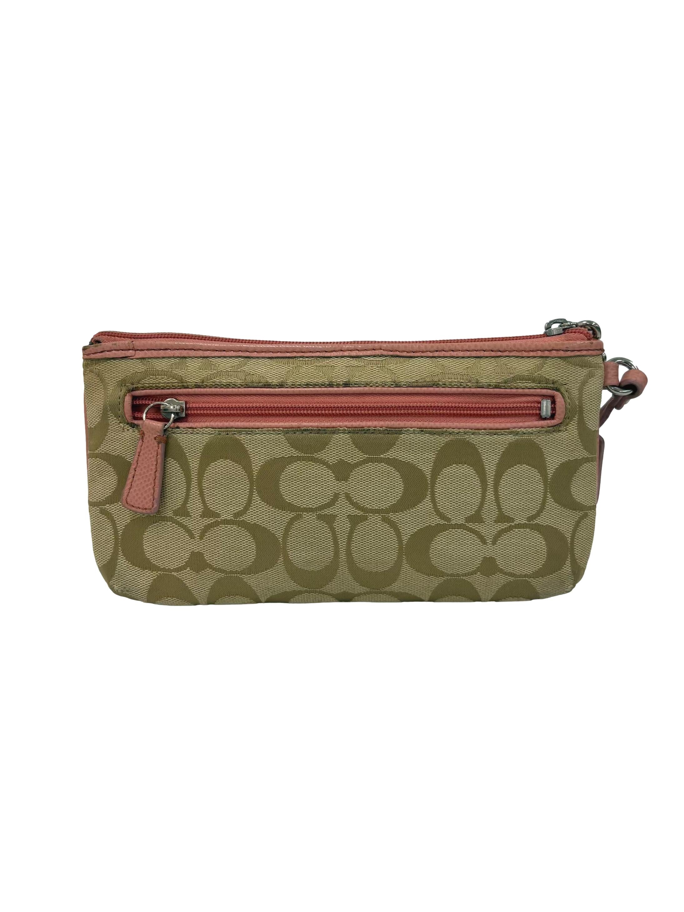 Brown and Pink Canvas Signature Striped Jacquard Wristlet CSN