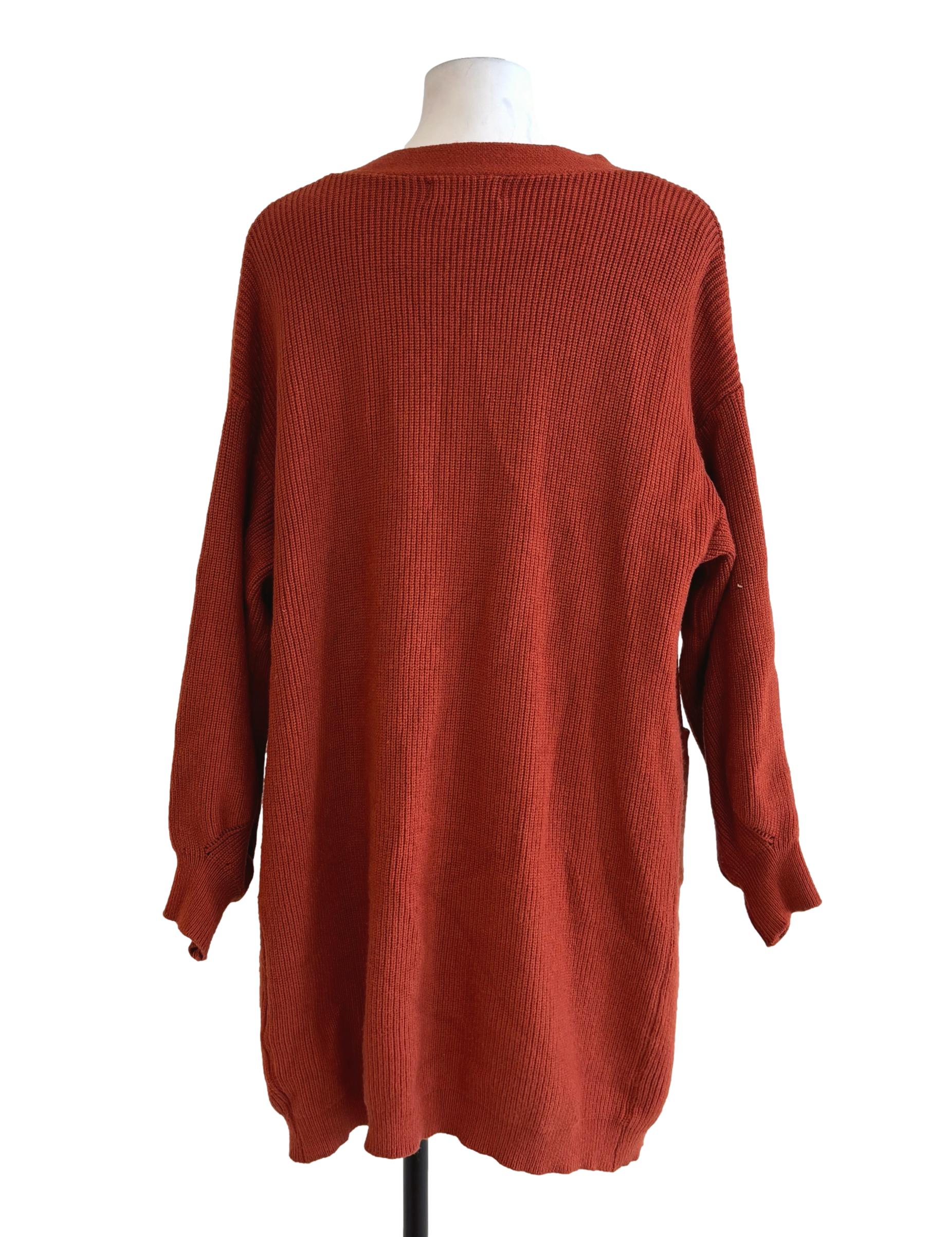 Brick Red Long Knit Cardigan TTR