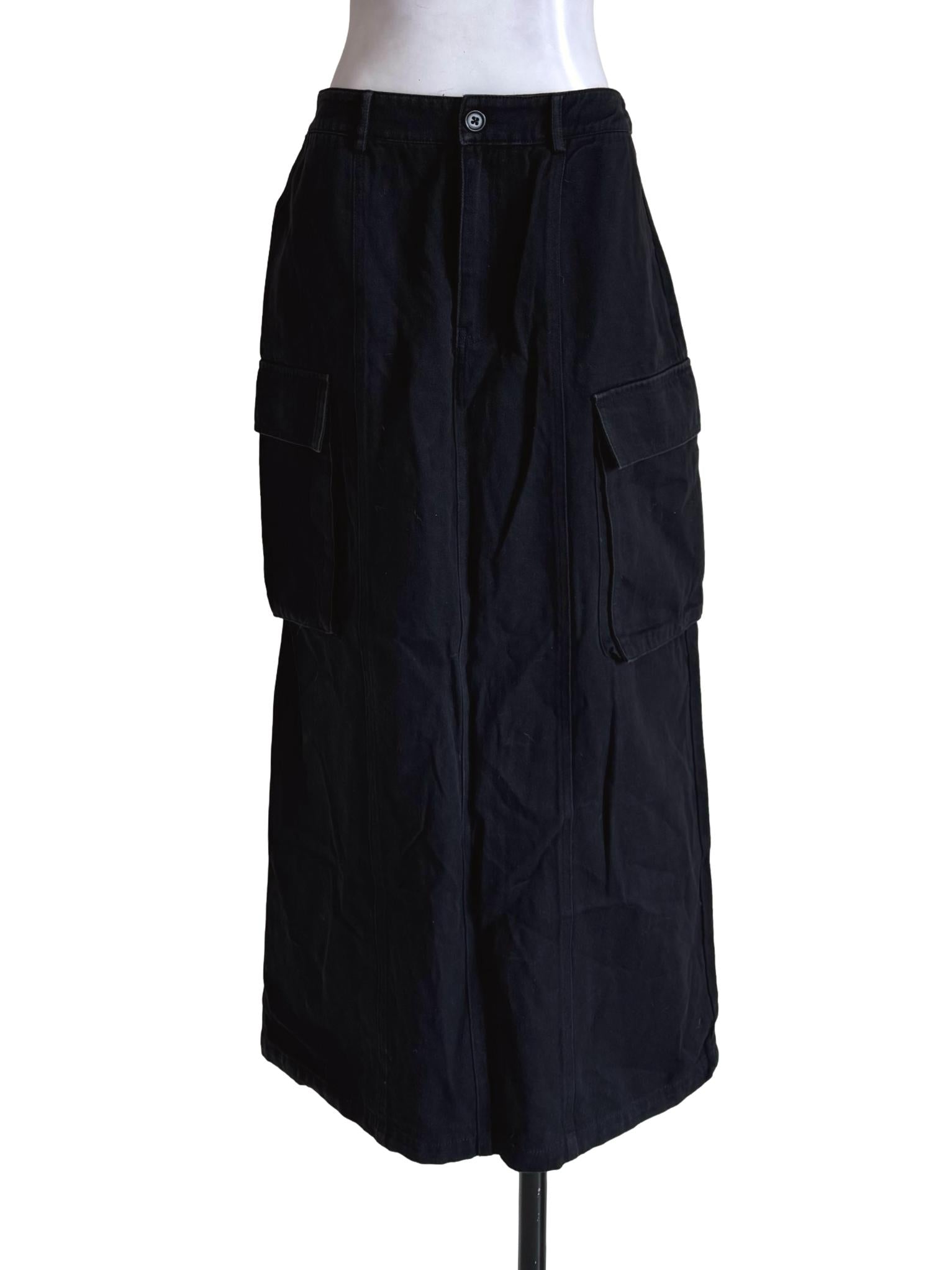 Denim Black Back Slit A-Line Skirt TTR