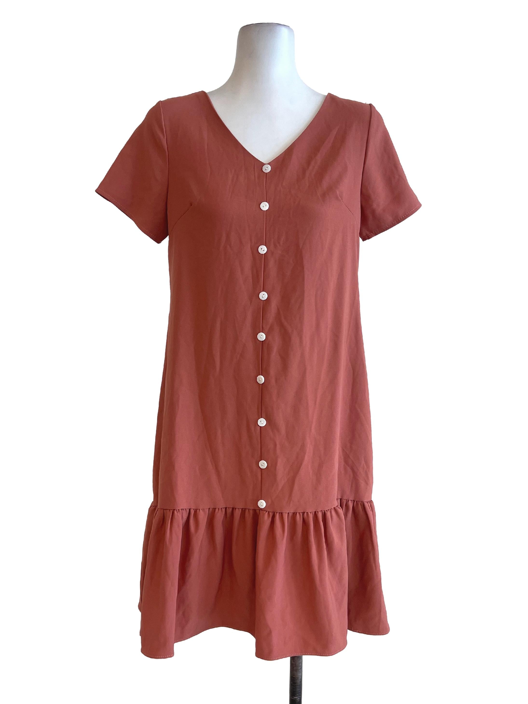 Red Brown Button Dress