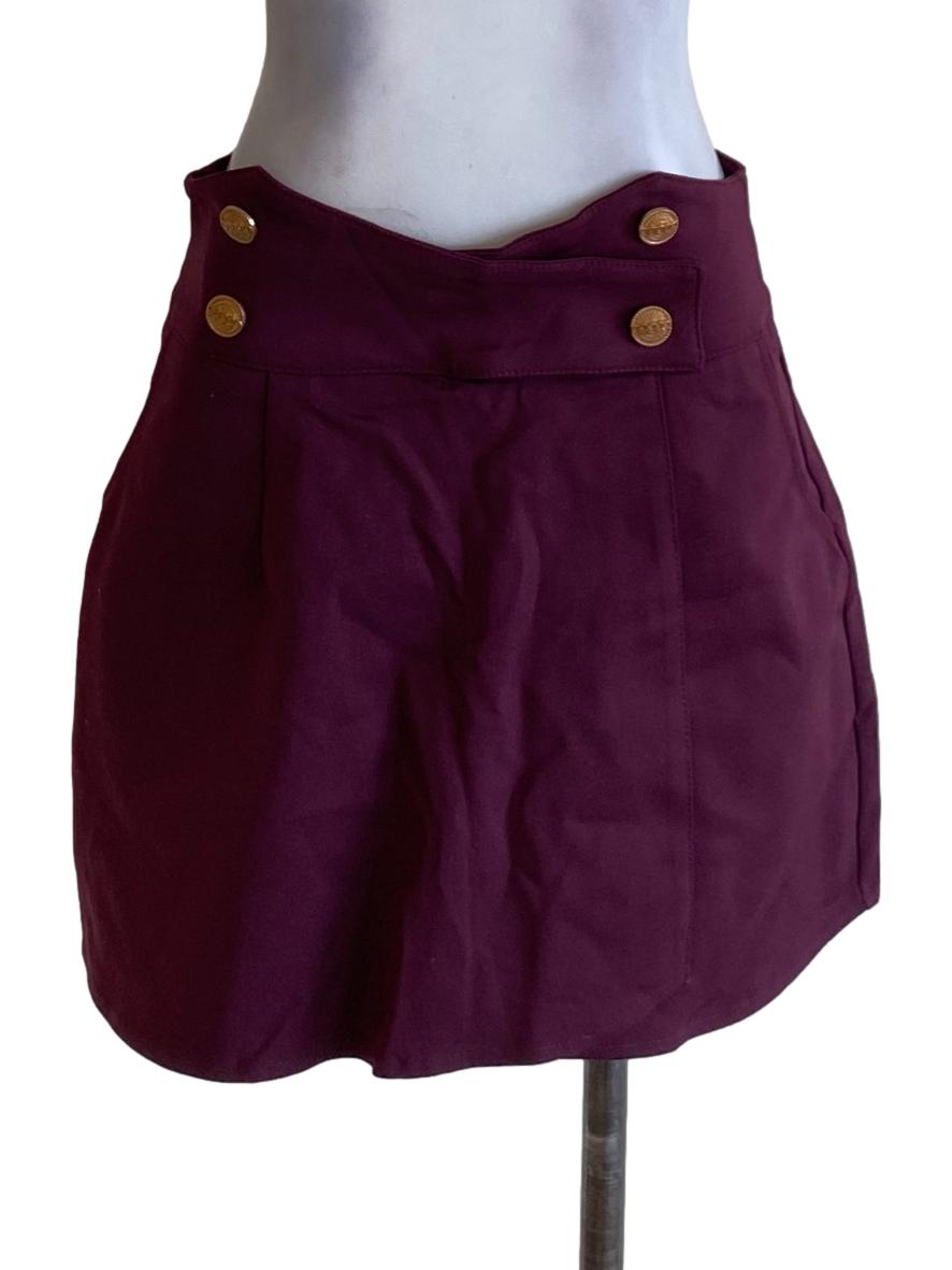 Dark Plum Purple Buttoned Mini Skirt