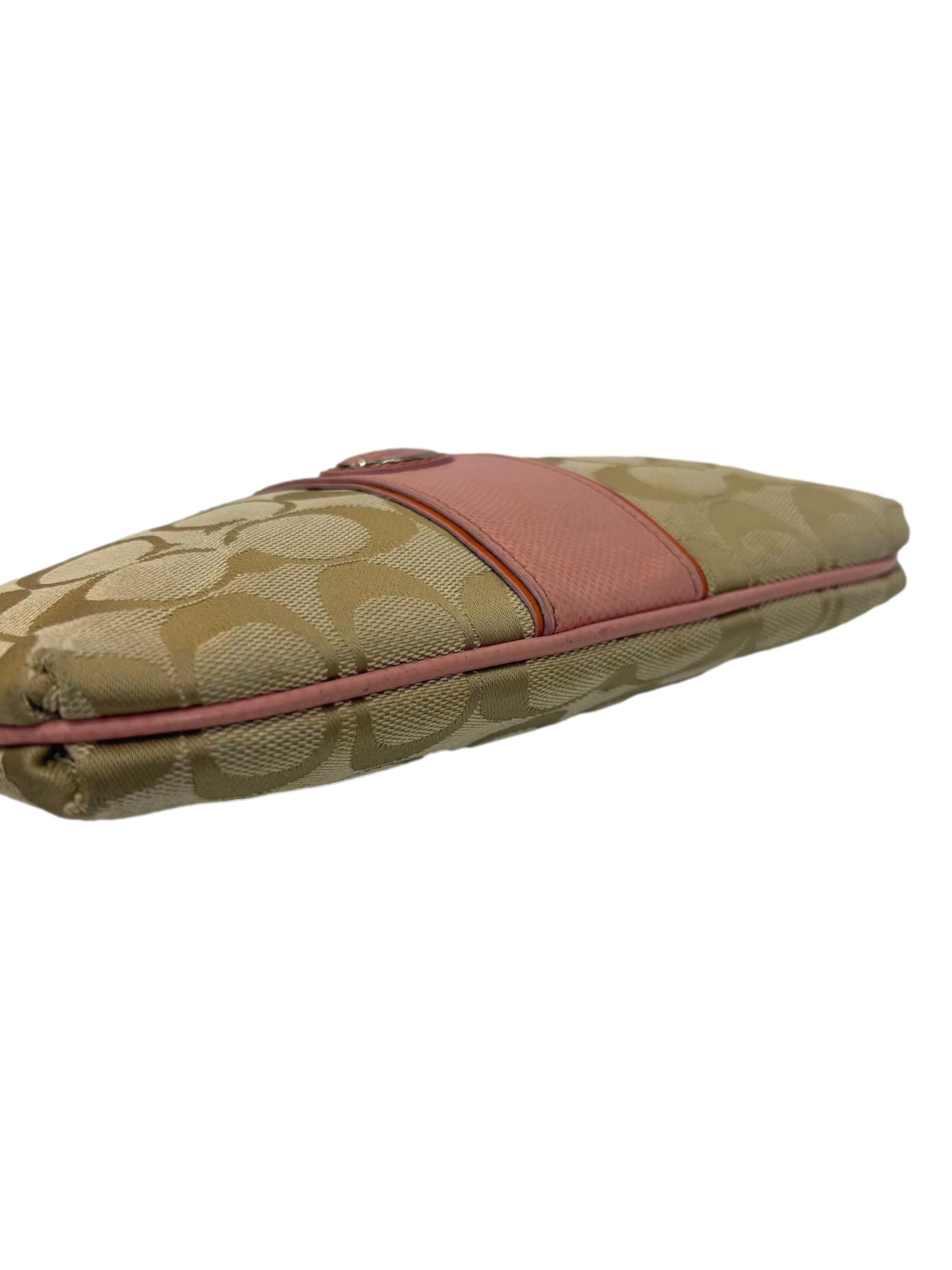 Brown and Pink Canvas Signature Striped Jacquard Wristlet CSN