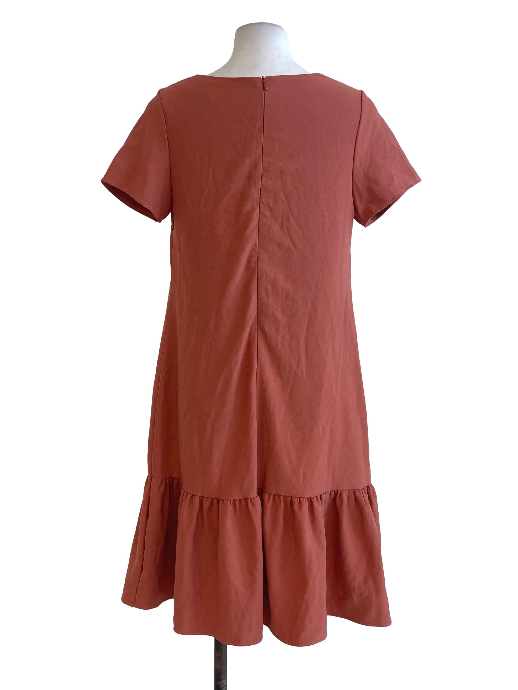 Red Brown Button Dress