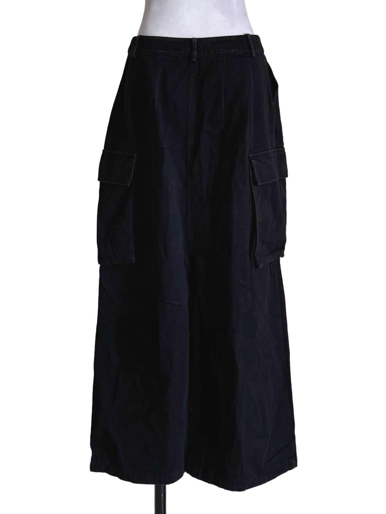 Denim Black Back Slit A-Line Skirt TTR