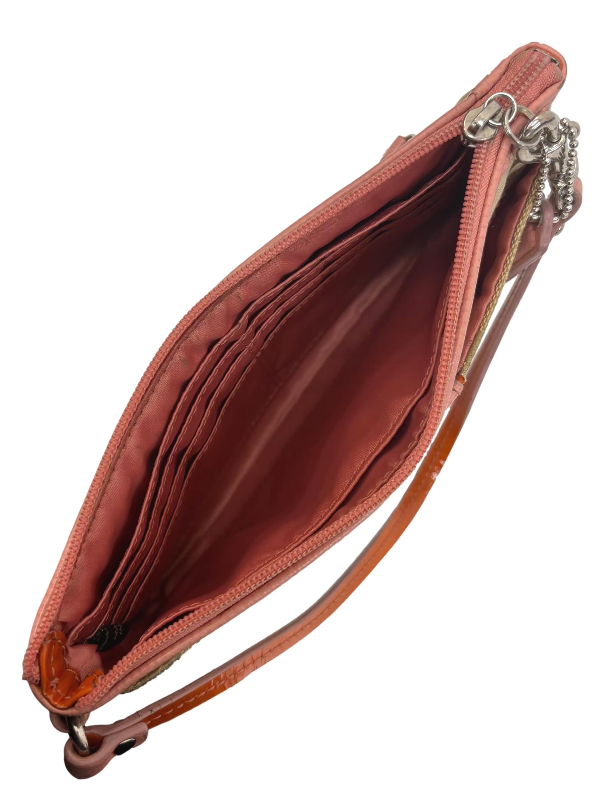 Brown and Pink Canvas Signature Striped Jacquard Wristlet CSN