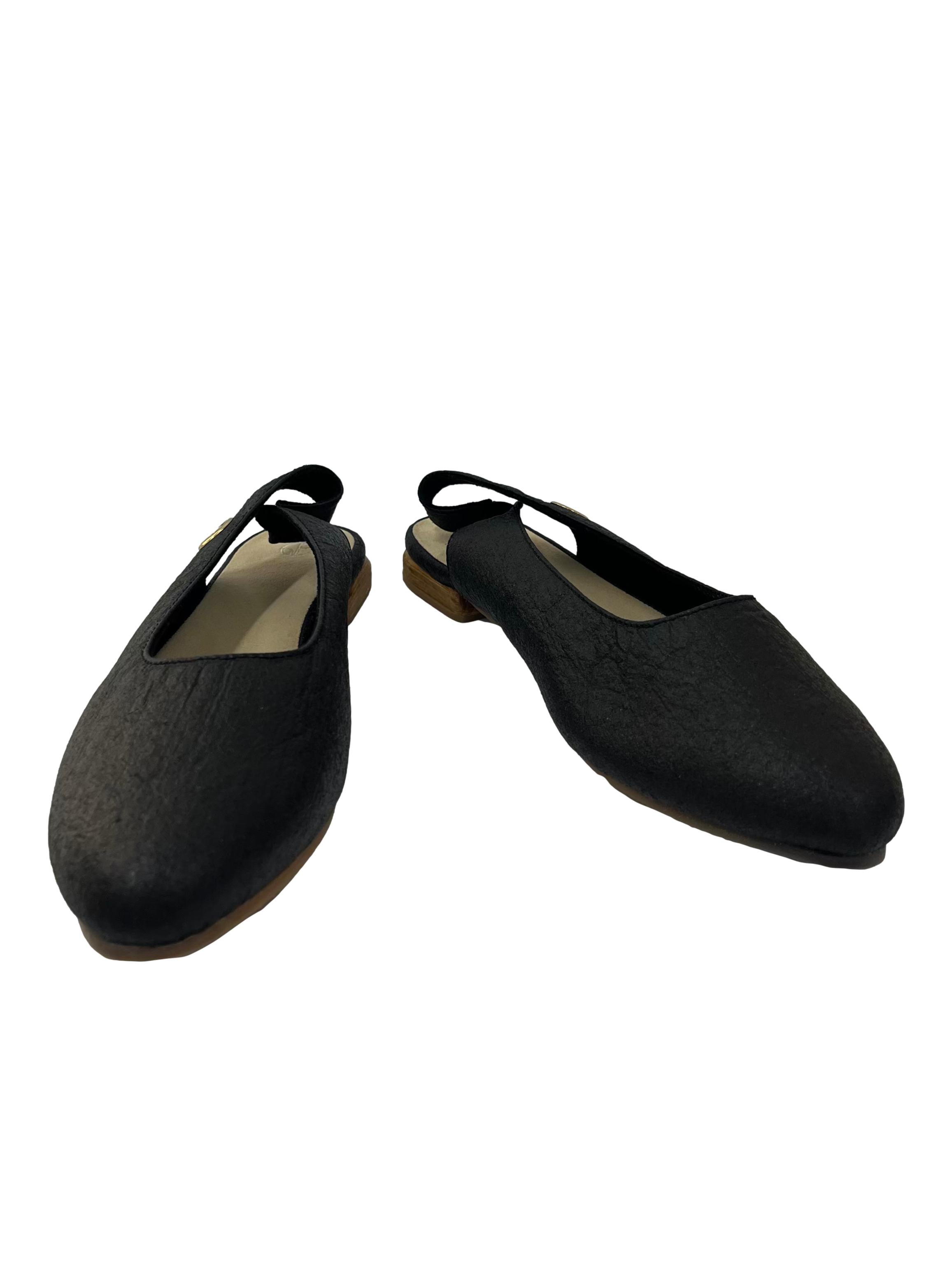 Charcoal Black Cannes Slingback Flat
