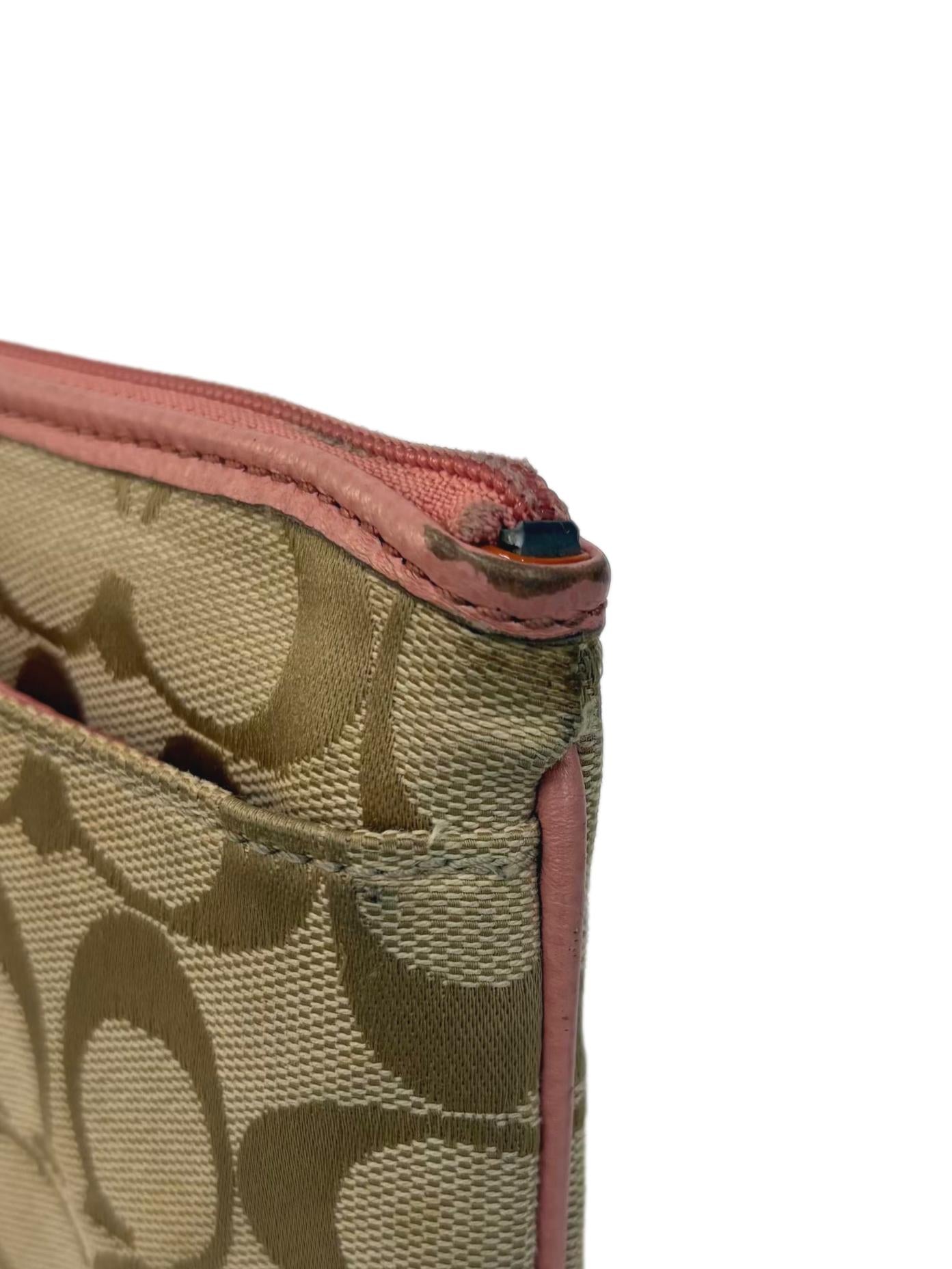 Brown and Pink Canvas Signature Striped Jacquard Wristlet CSN