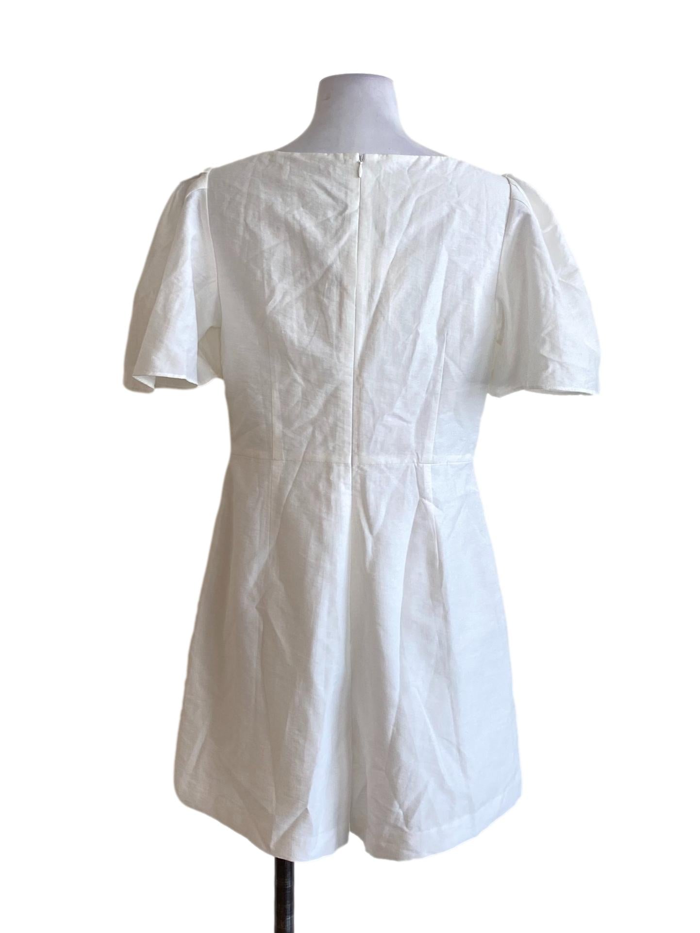 Pearl White Square Neck Pleated Bust Cape Sleeve Romper