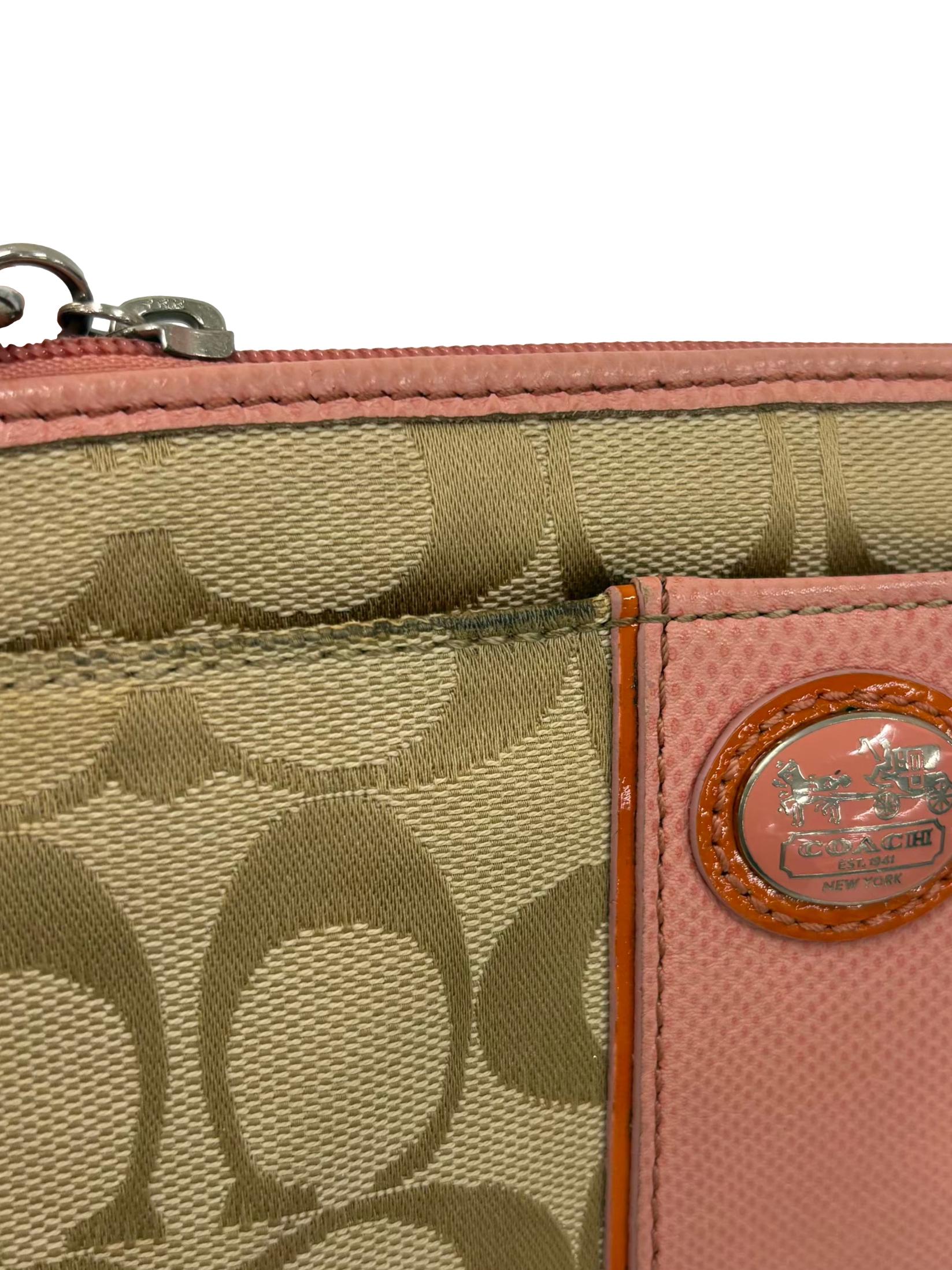 Brown and Pink Canvas Signature Striped Jacquard Wristlet CSN