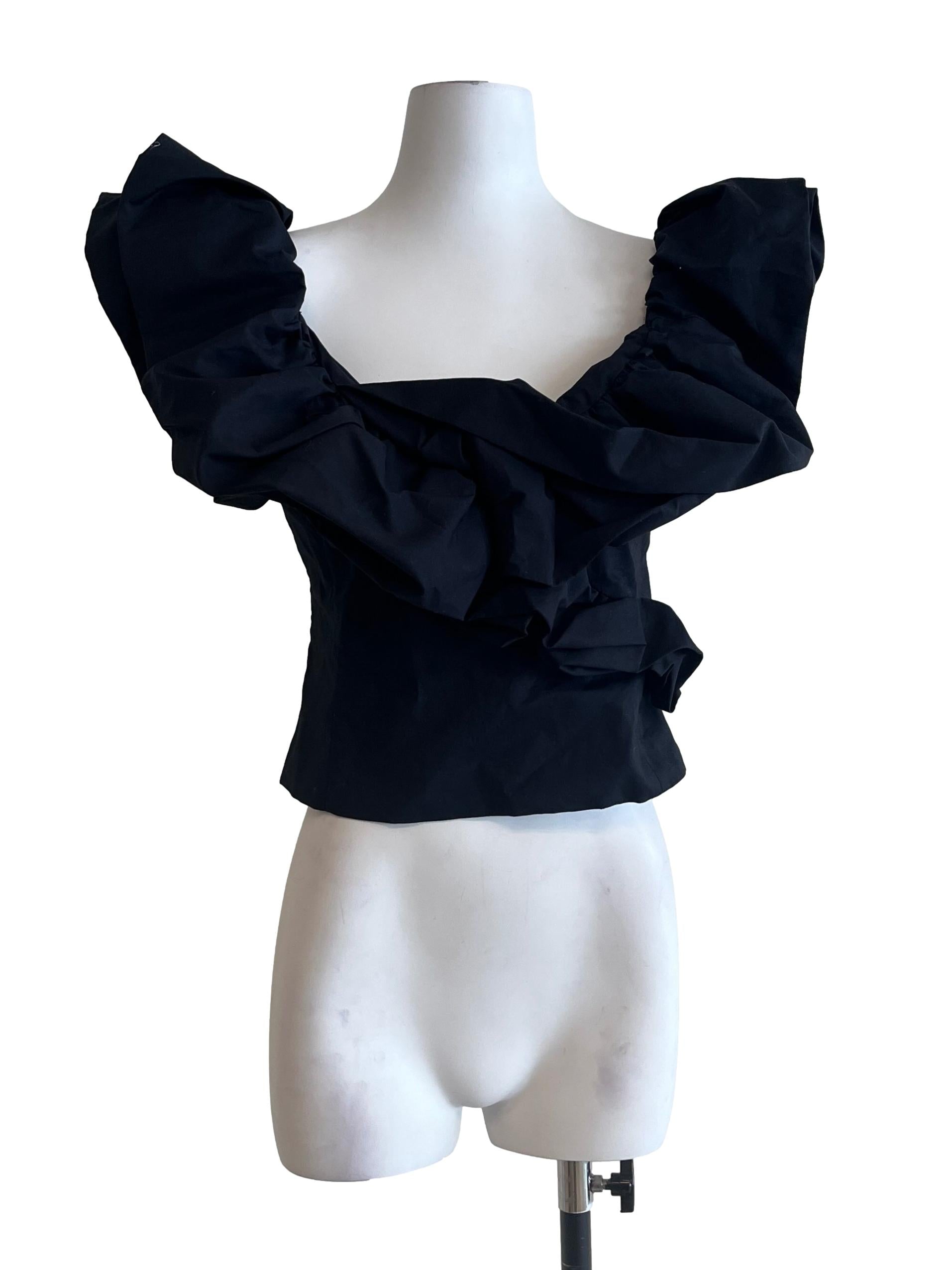 Jade Black Ruffled Top