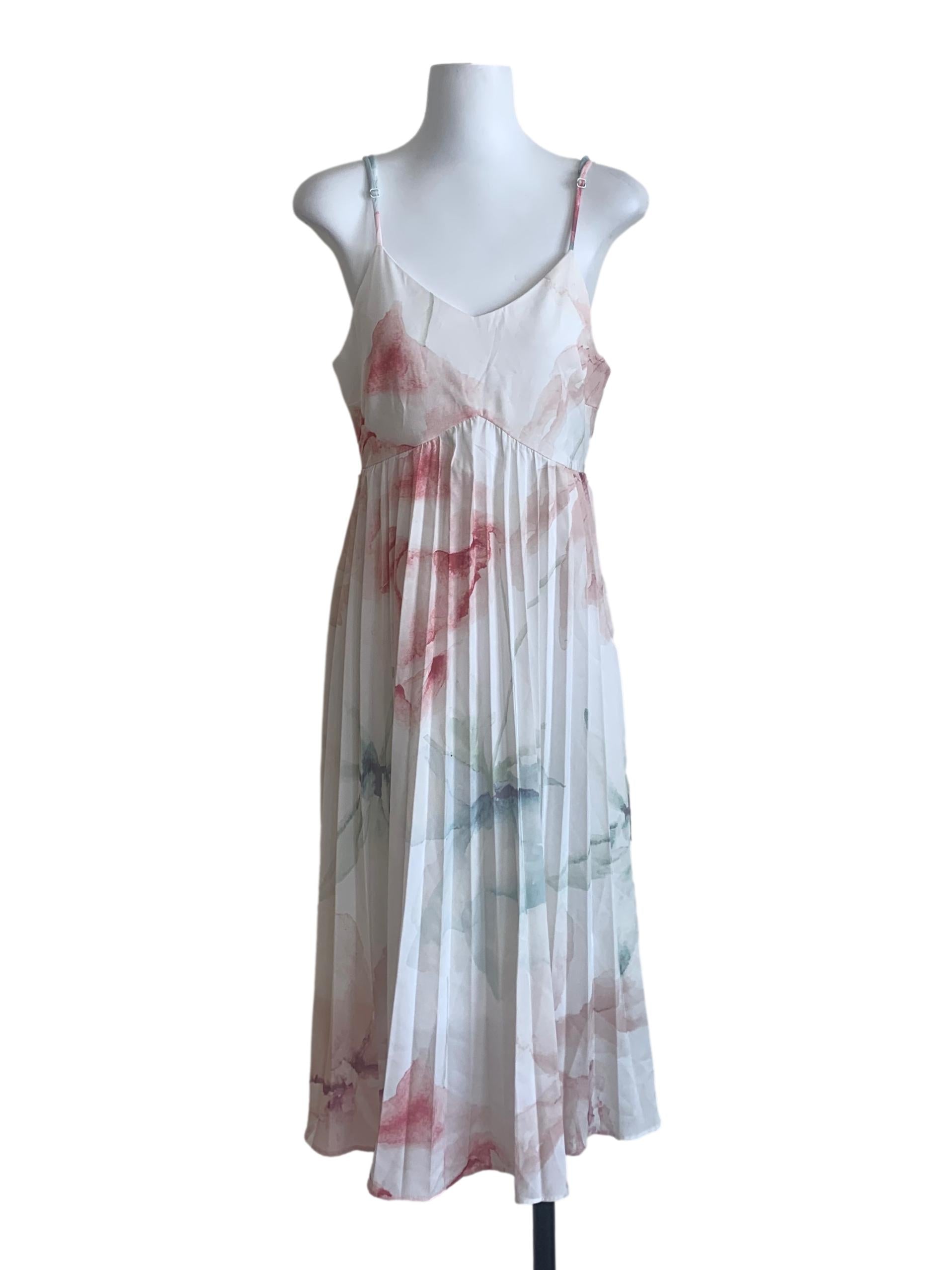 Cotton White Pattern Pleated Dress