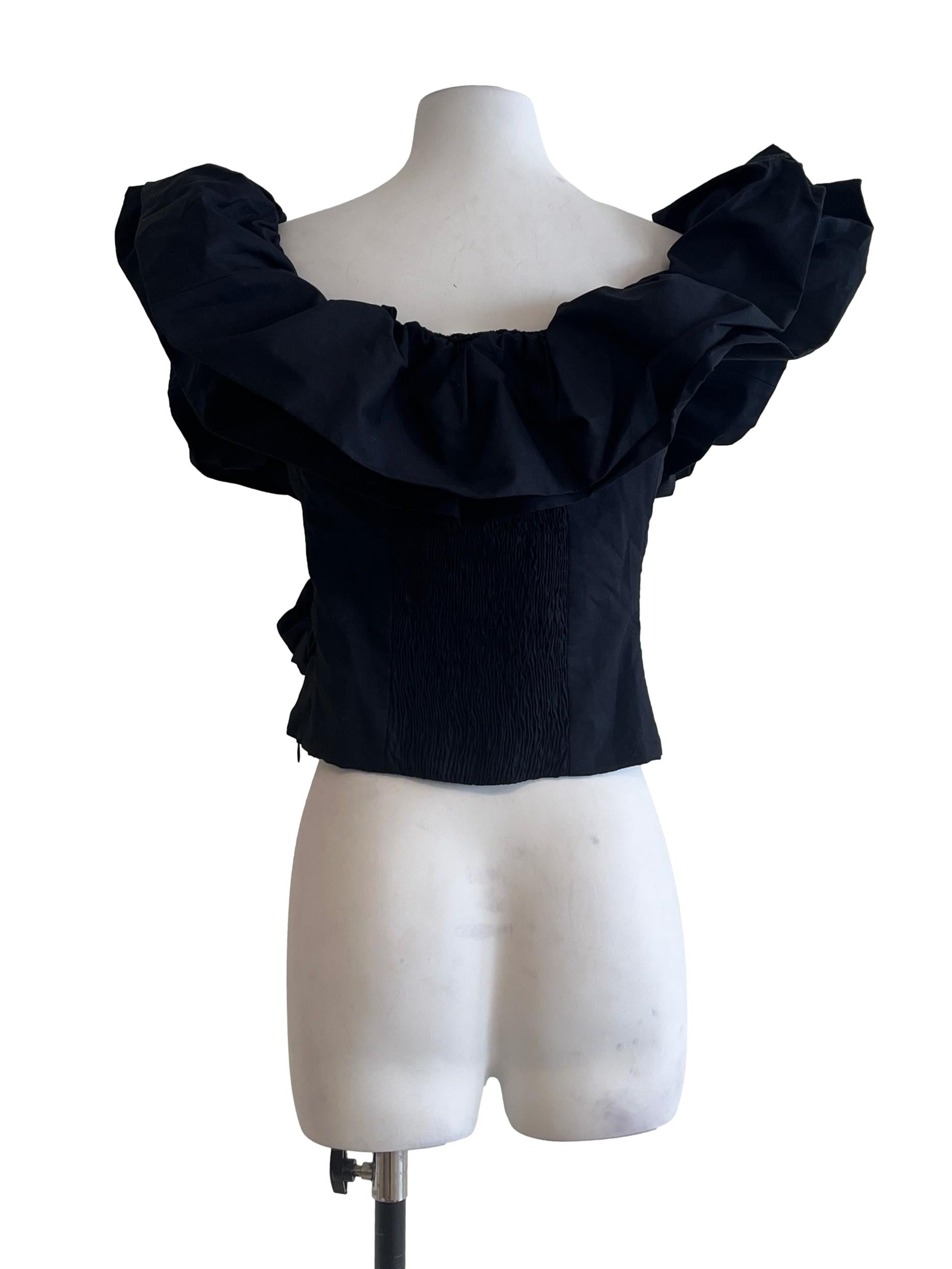 Jade Black Ruffled Top