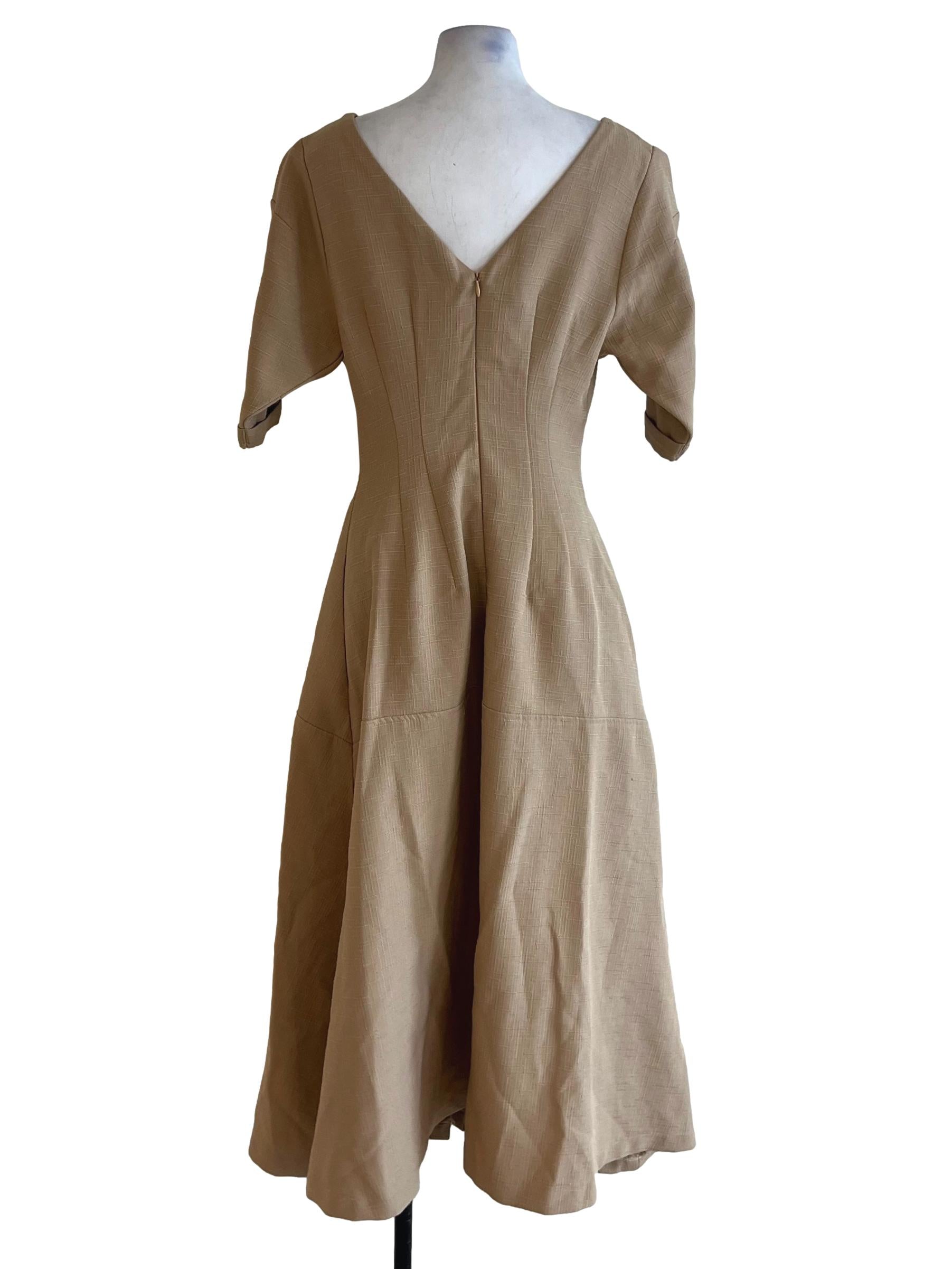 Beige V-Neckline Empire Dress