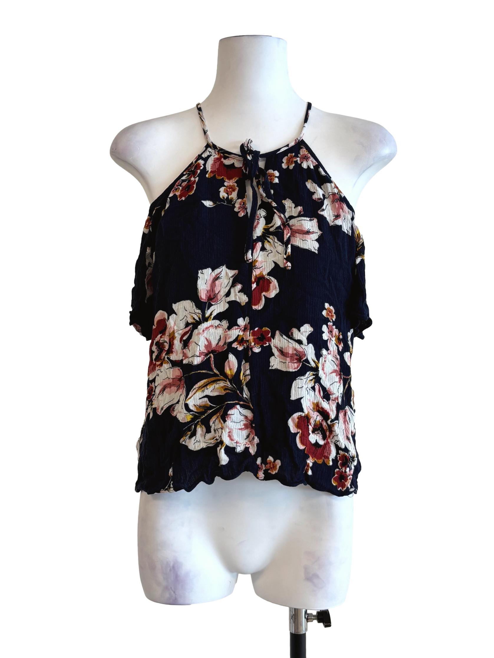 Blue Black Floral Halter Top LB