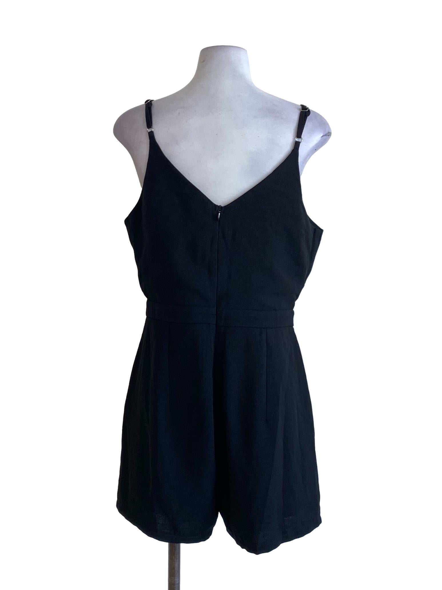 Rich Black Sweetheart Spaghetti Strap Double Closure Romper