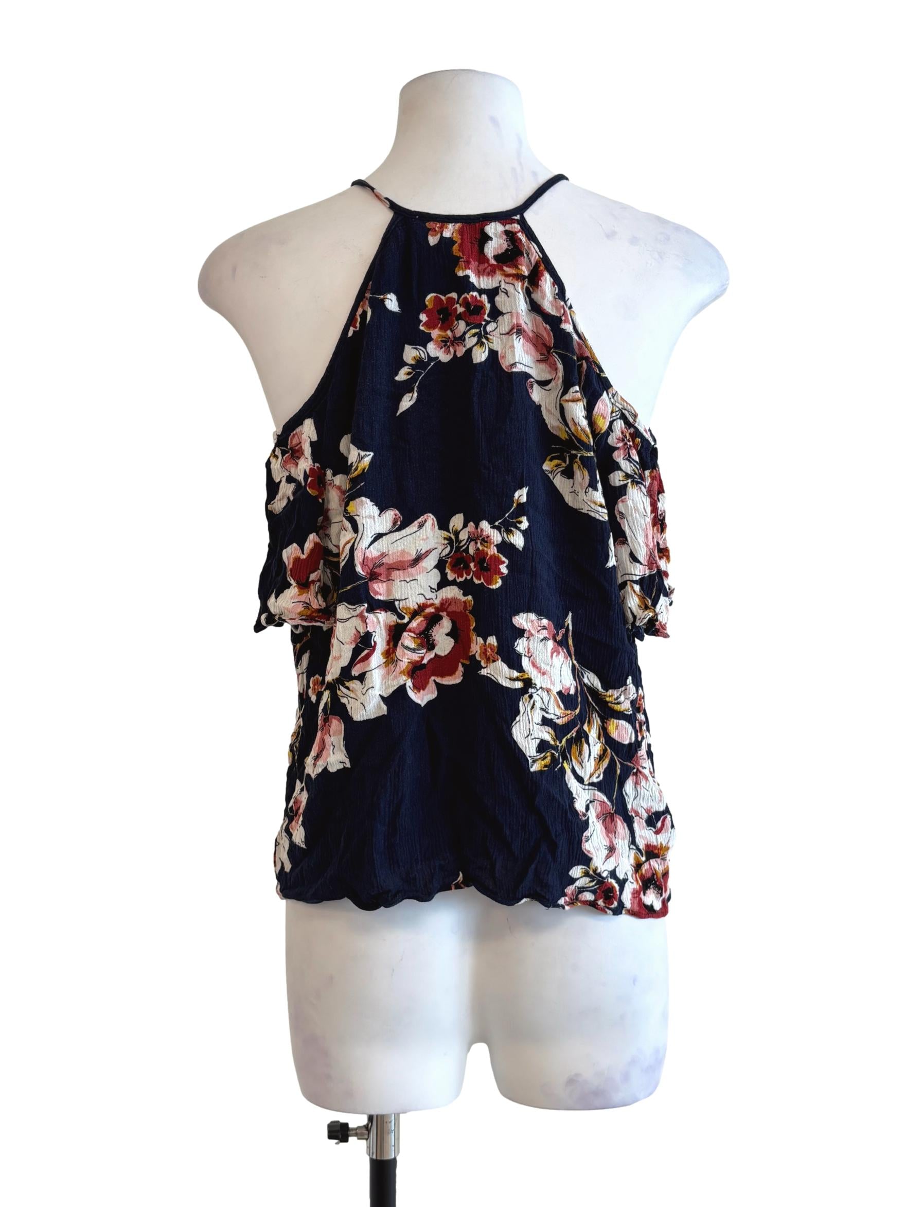 Blue Black Floral Halter Top LB