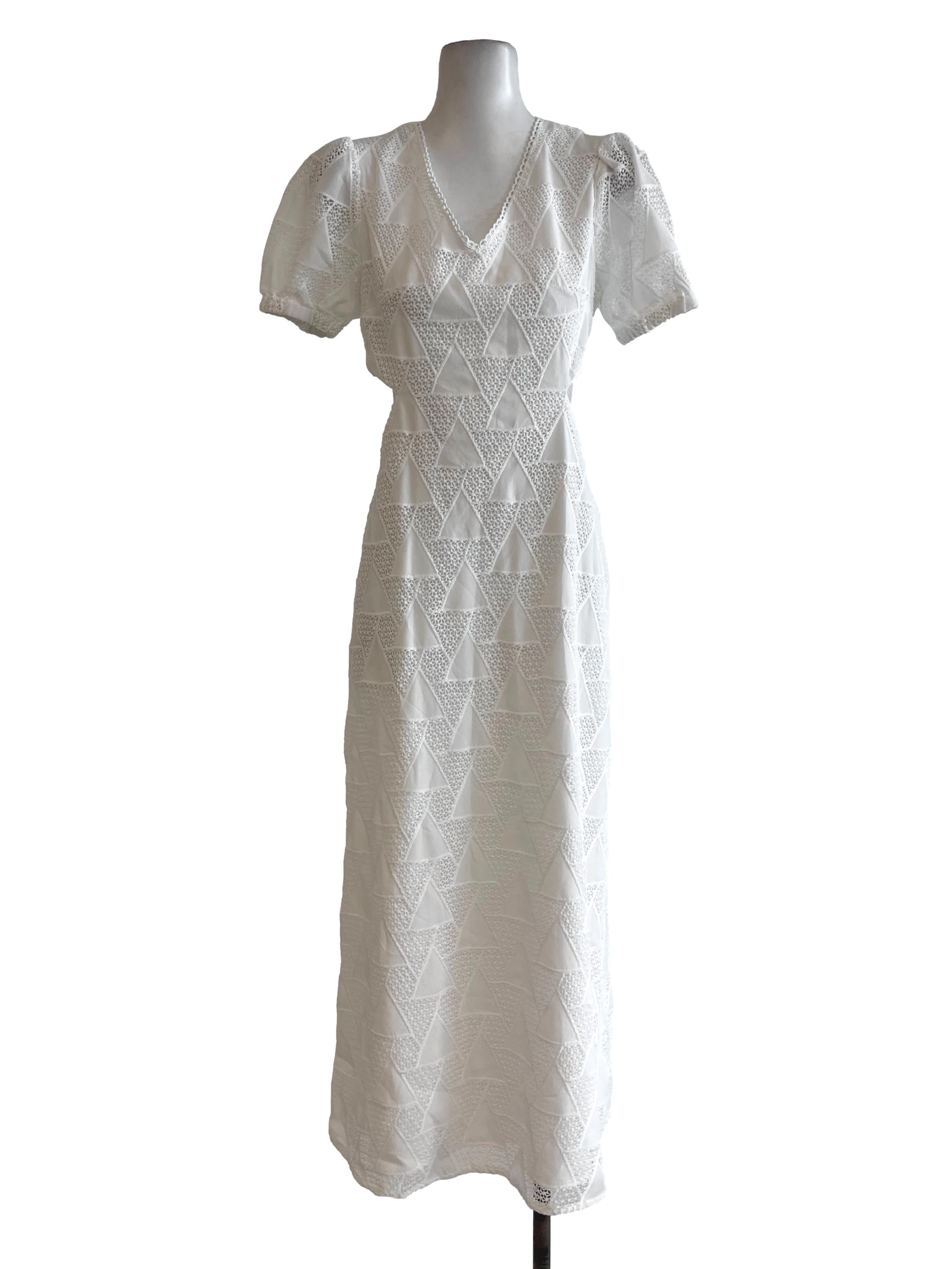 White Knitted Textured Pencil Gown