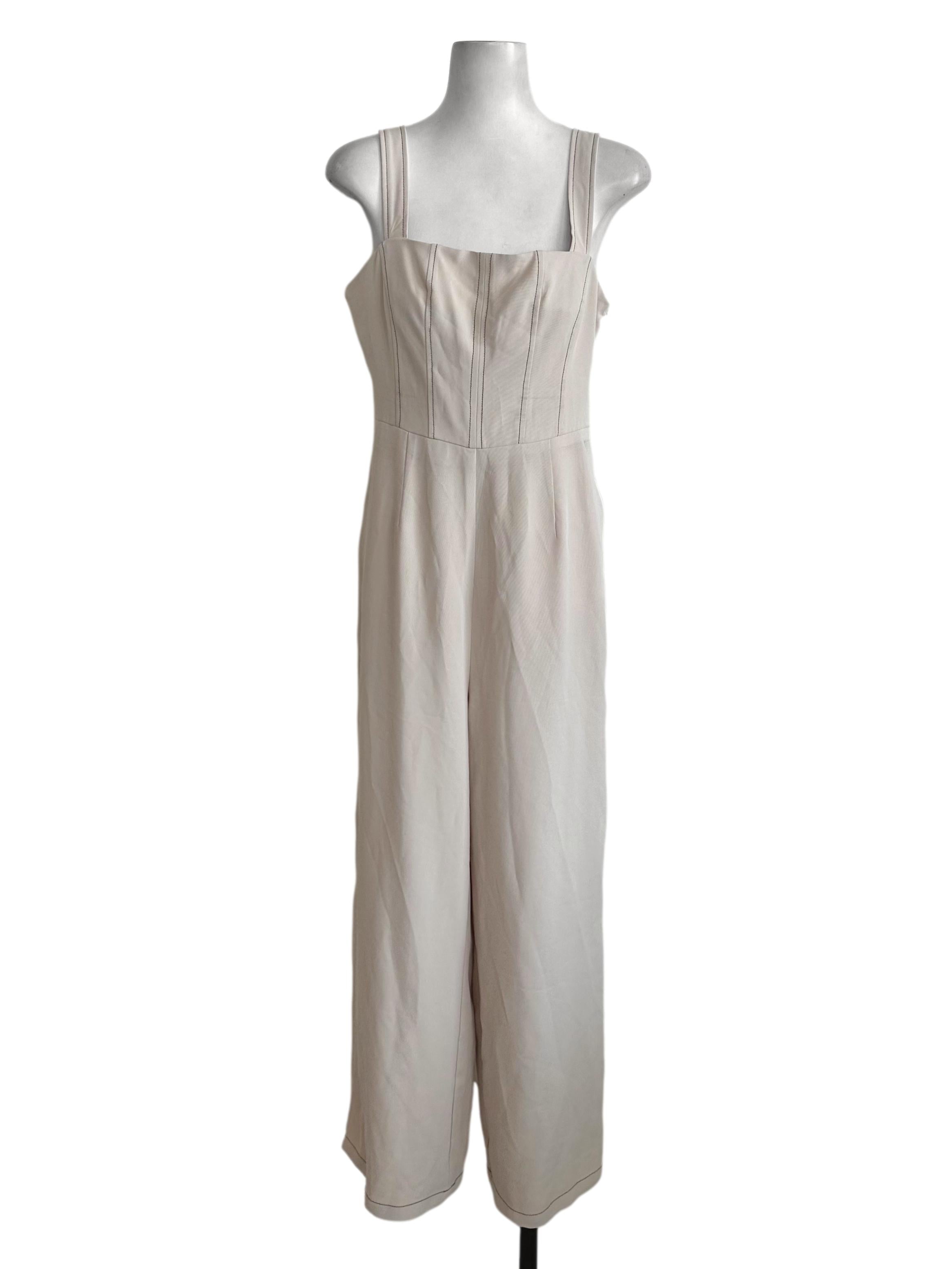 Sand Beige Square Neckline Jumpsuit