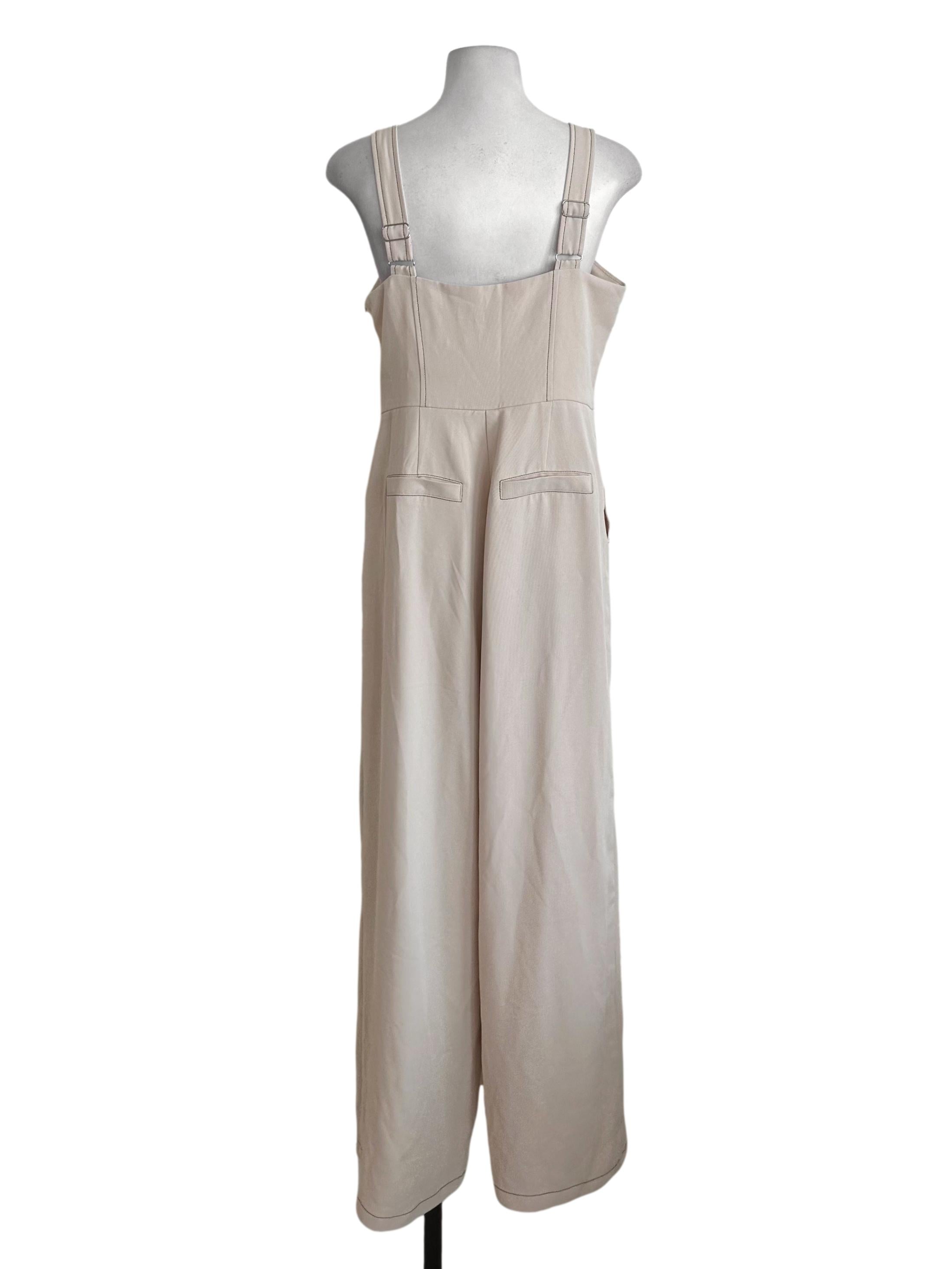 Sand Beige Square Neckline Jumpsuit