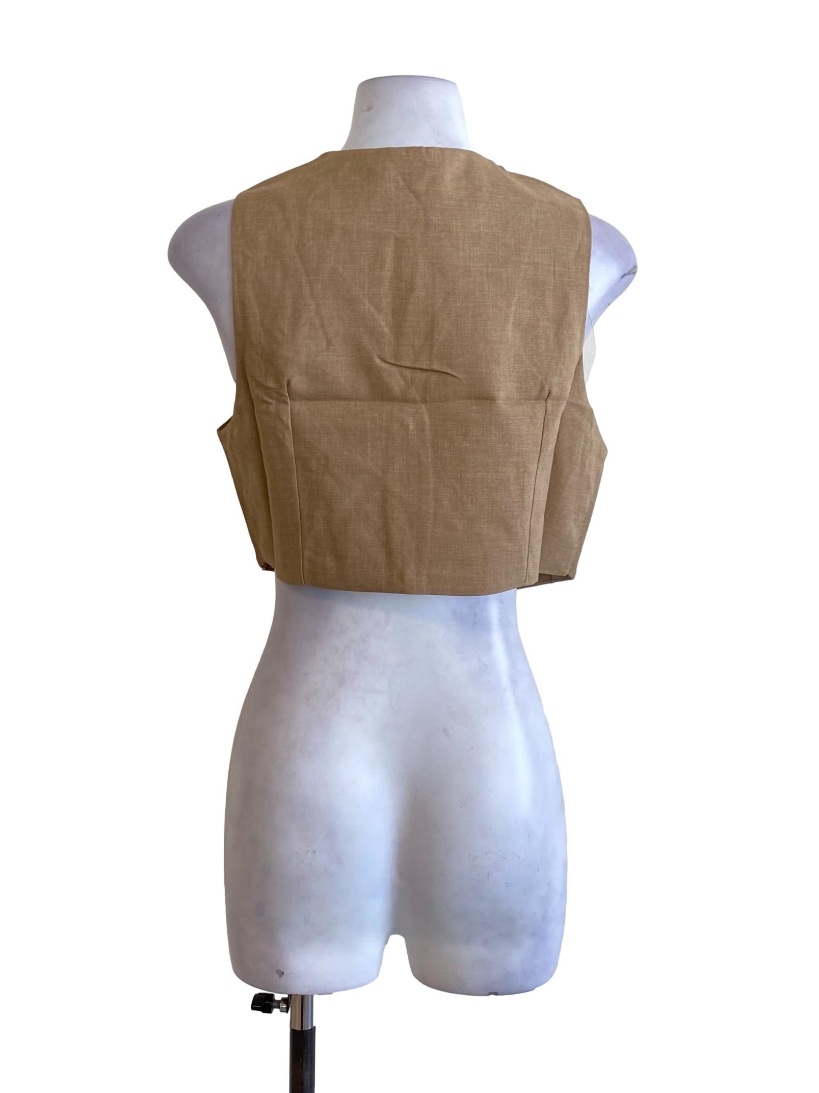 Sepia Brown Buttoned Down Sleeveless Cropped Vest