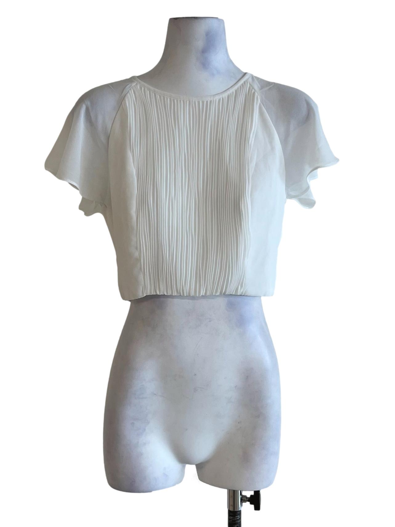White Pleated Crop Blouse