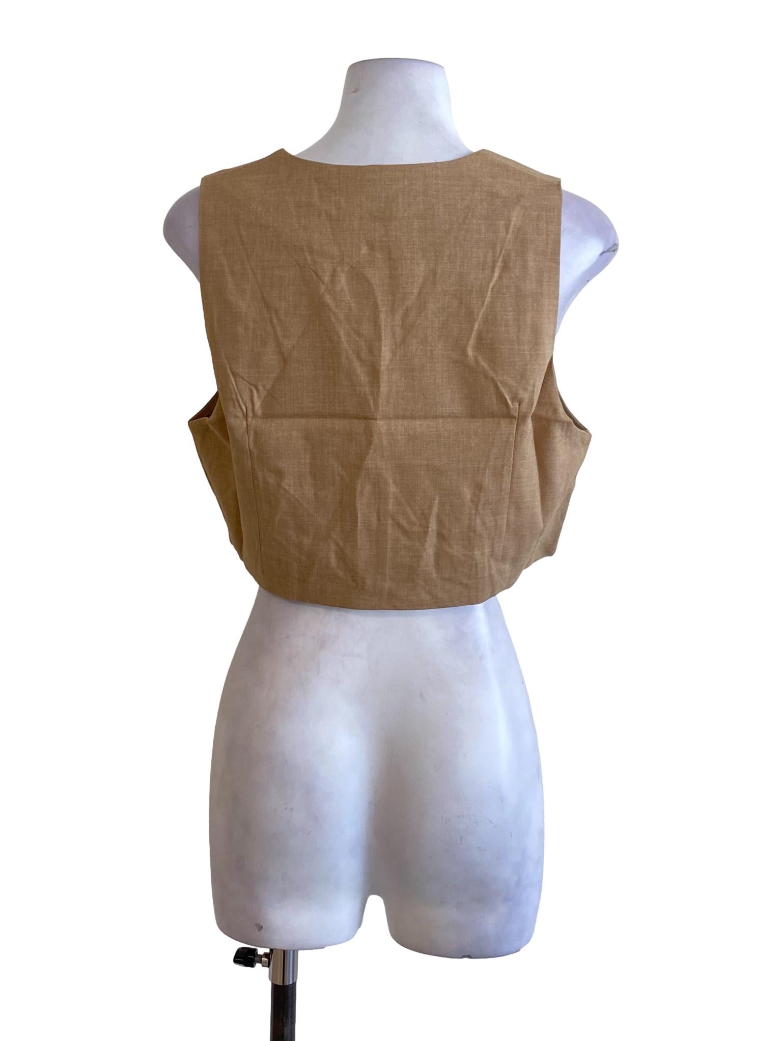 Sepia Brown Buttoned Down Sleeveless Cropped Vest