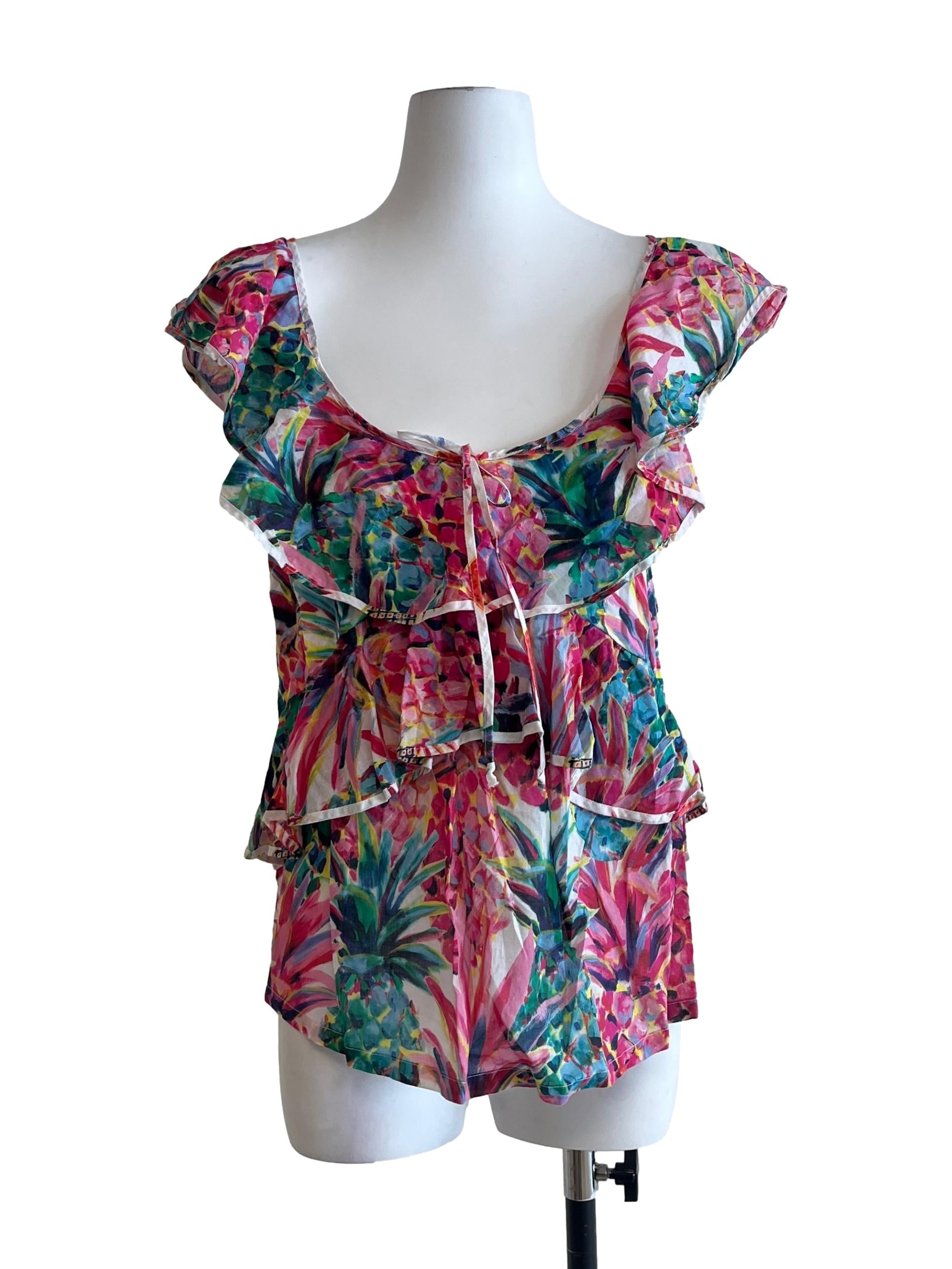 Candy Red Scoop Floral Top