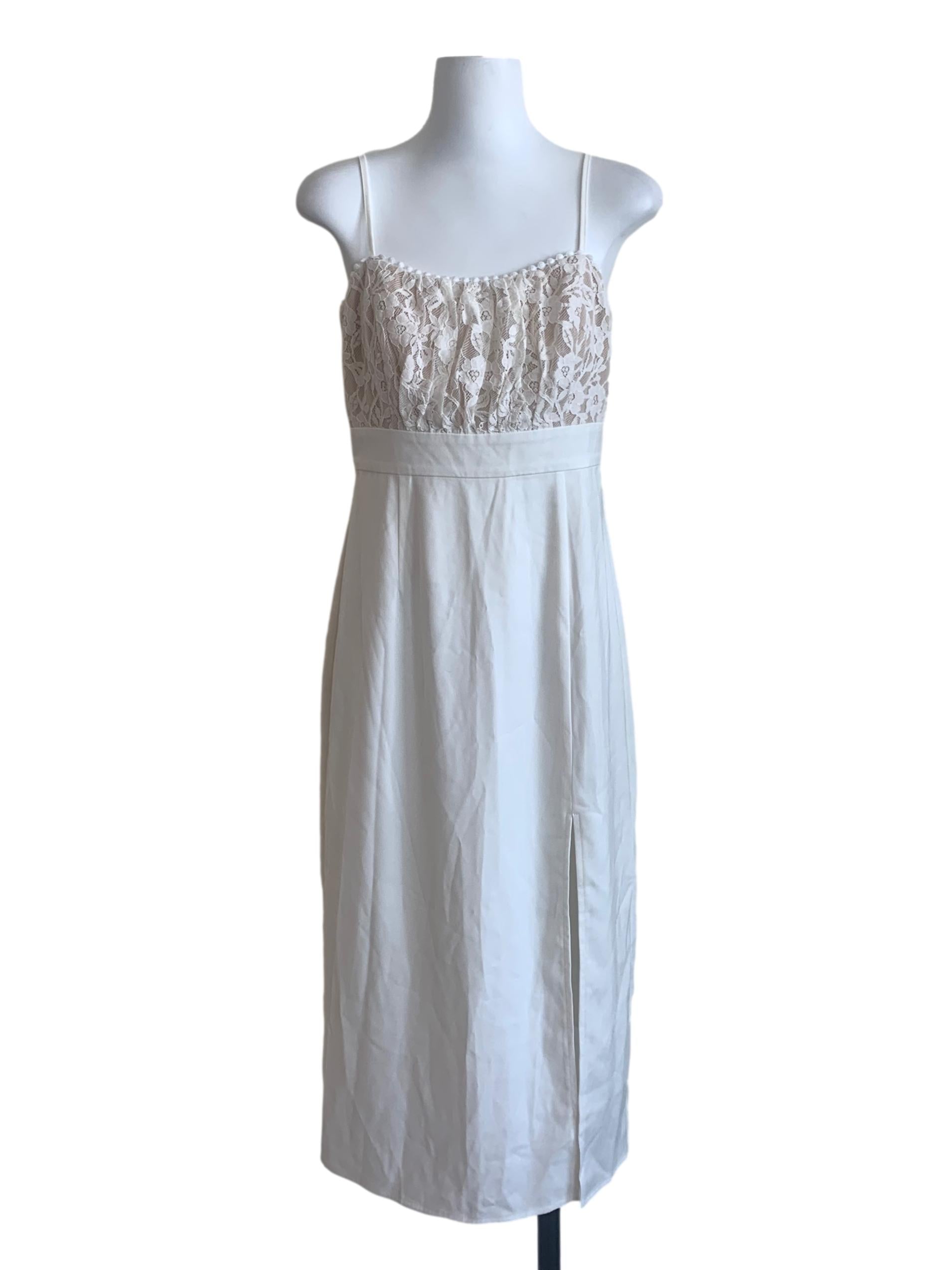 White Floral Pattern Slip Dress