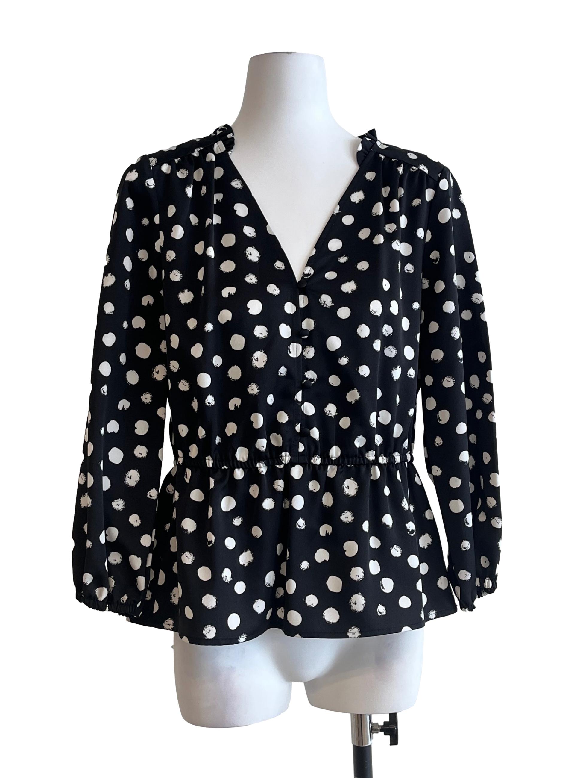 Onyx Black Polkadot Long Sleeve Blouse