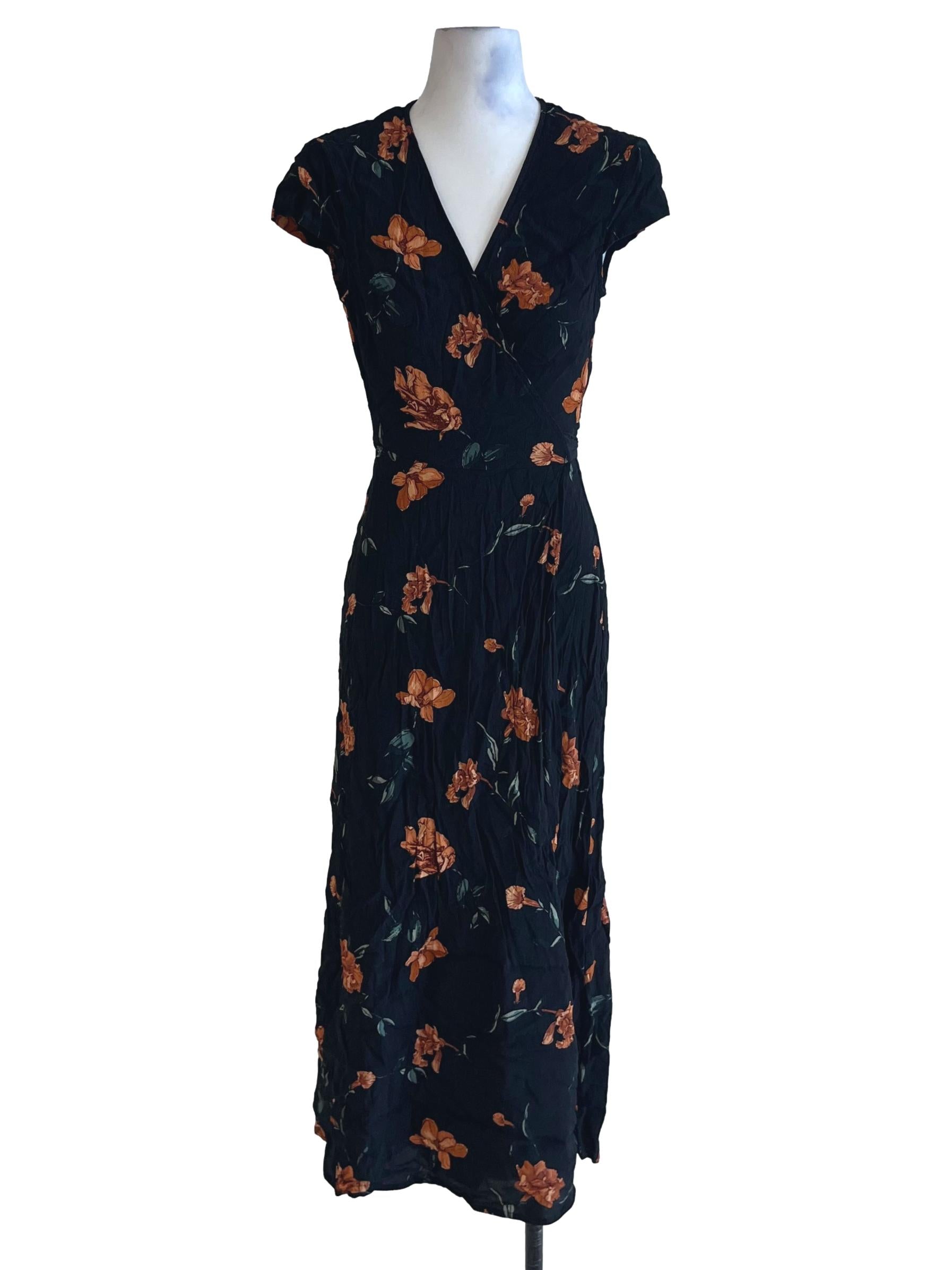Black Floral Wrap Dress