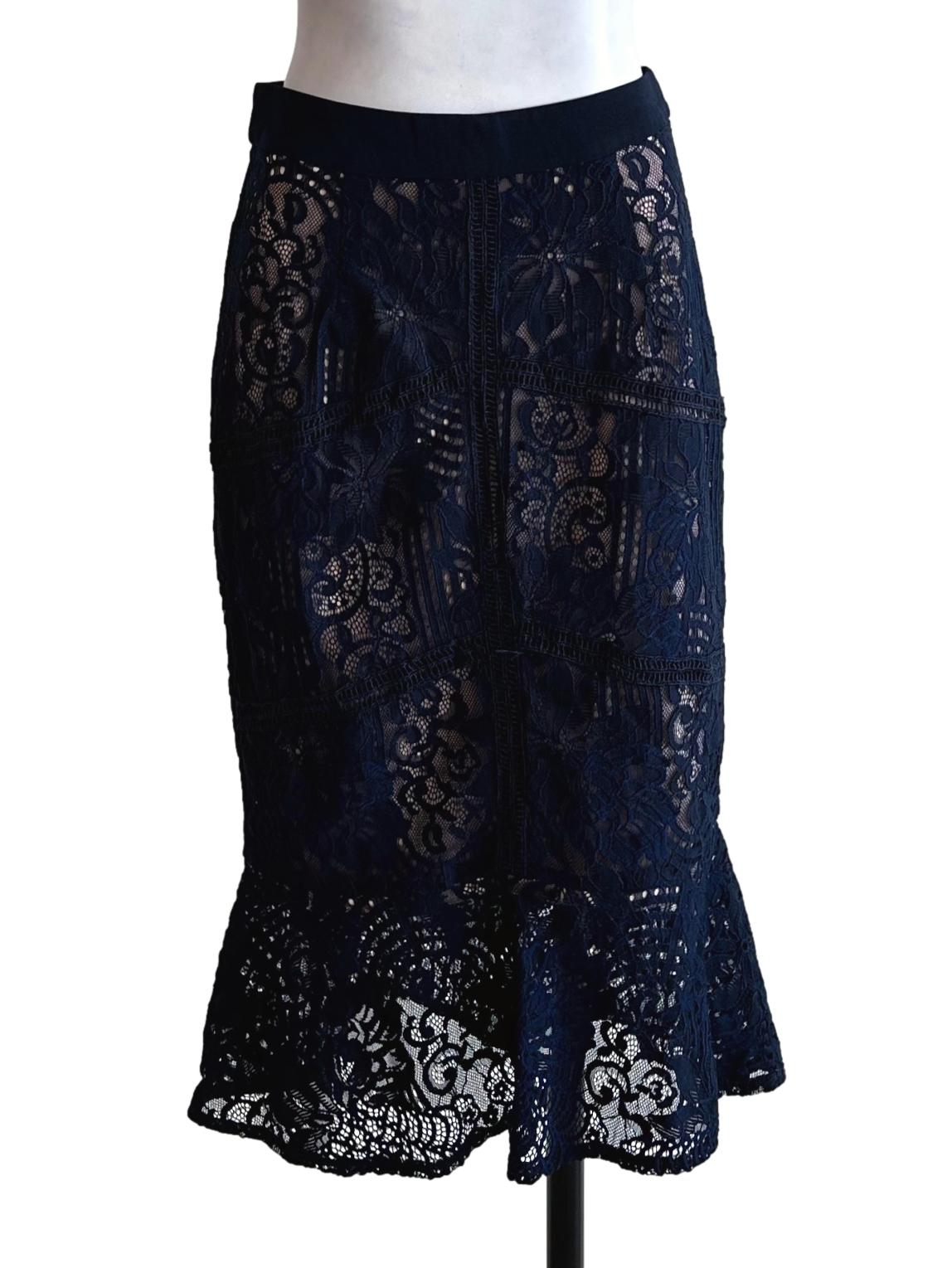 Navy Blue Lace Pattern Skirts