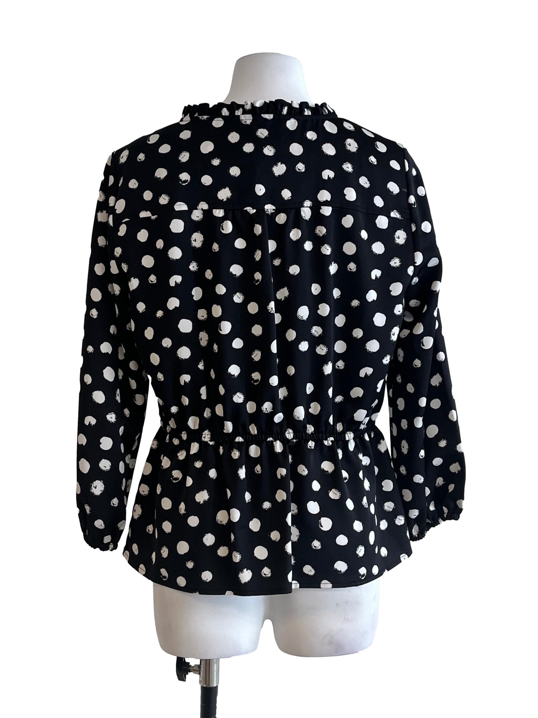 Onyx Black Polkadot Long Sleeve Blouse