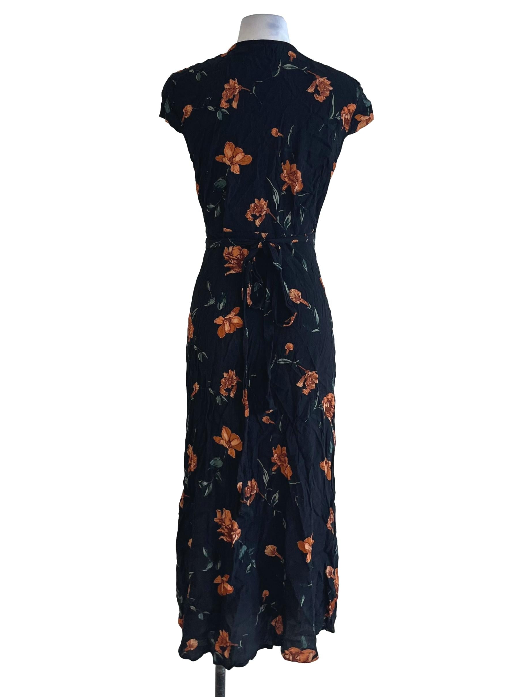 Black Floral Wrap Dress