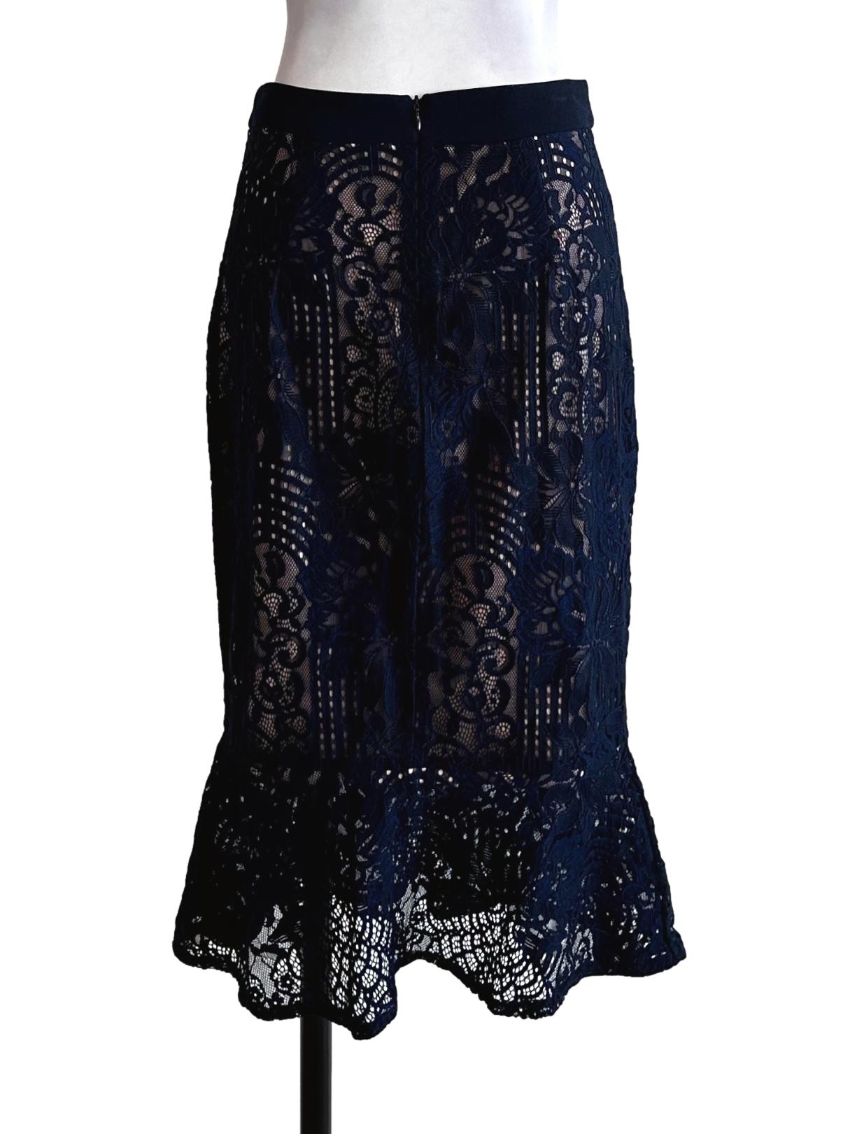 Navy Blue Lace Pattern Skirts