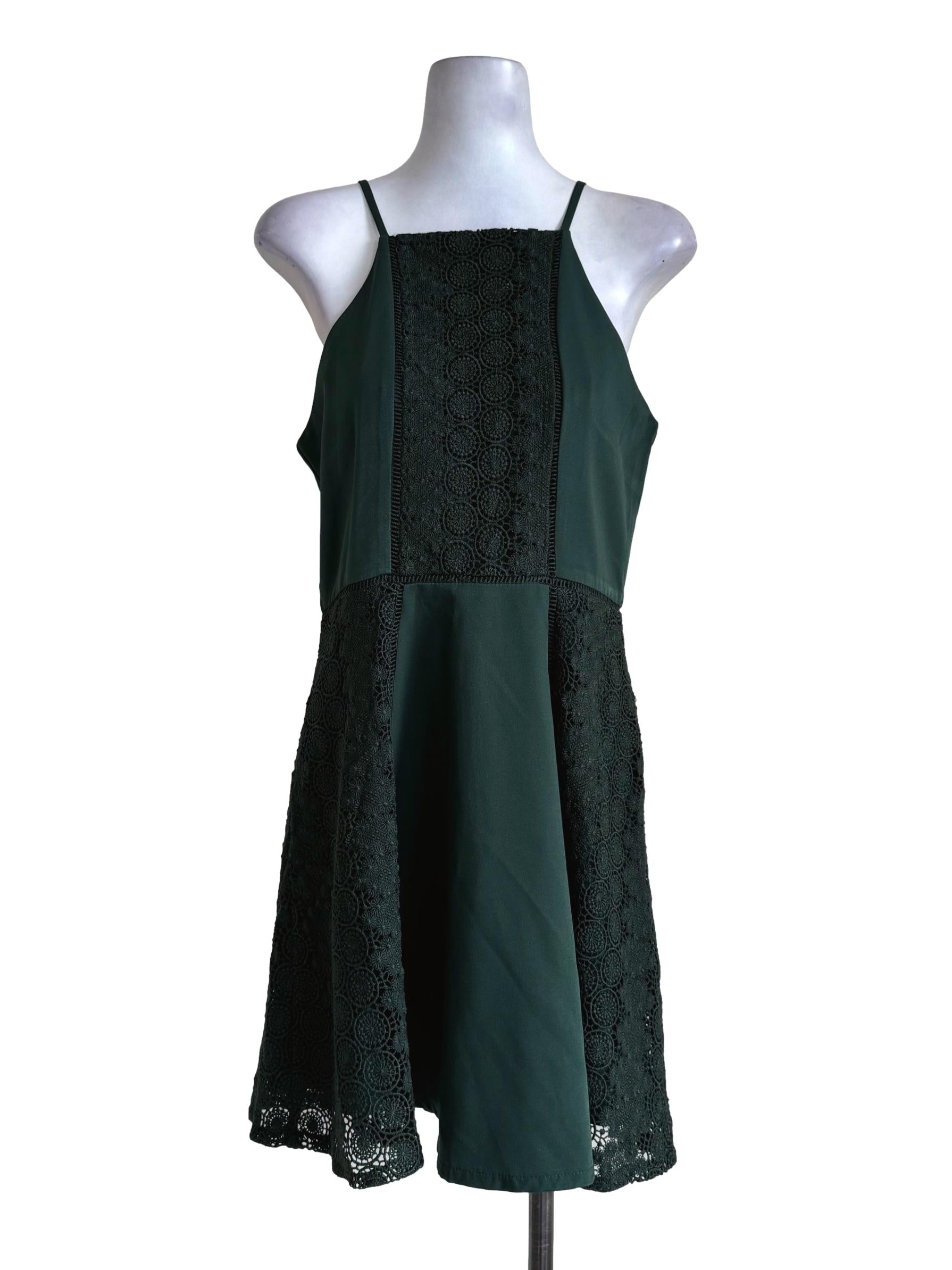 Emerald Green With Lace Empire Dress