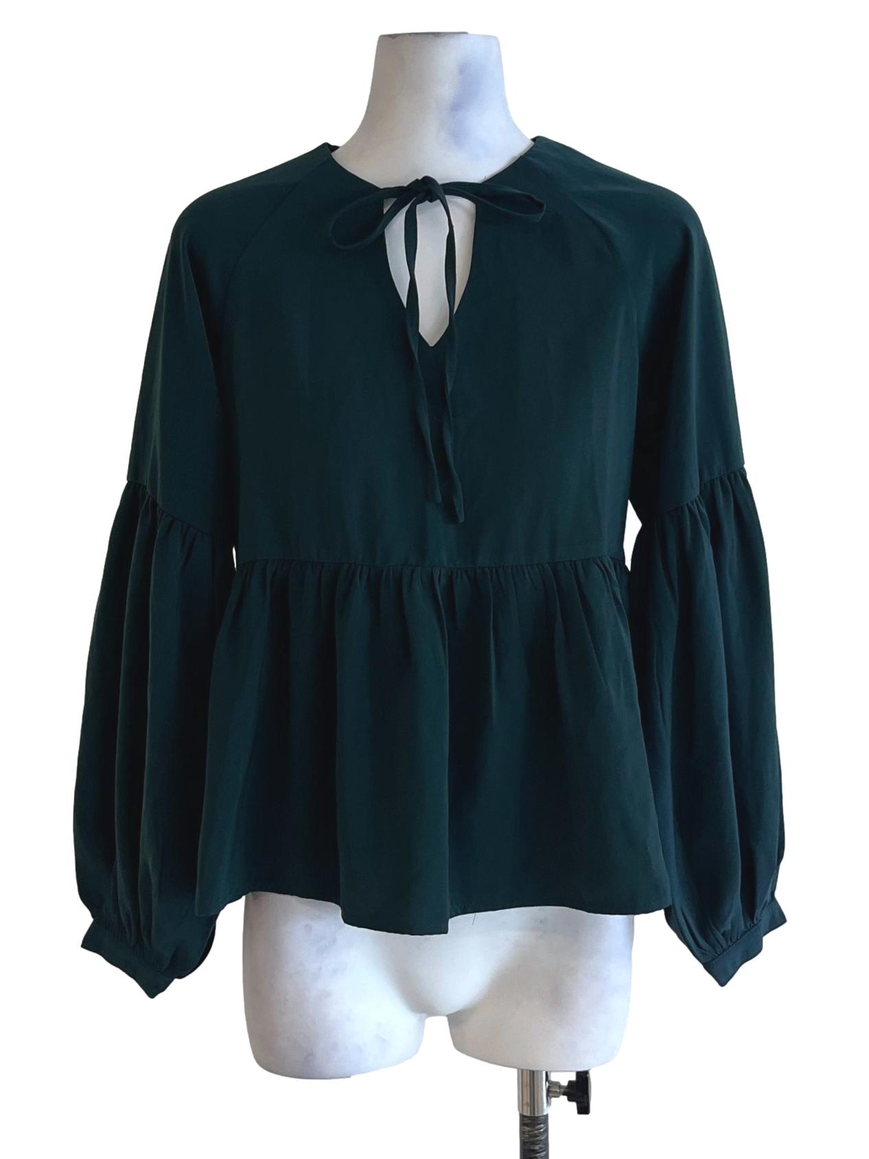 Emerald Green Tie Front Blouse
