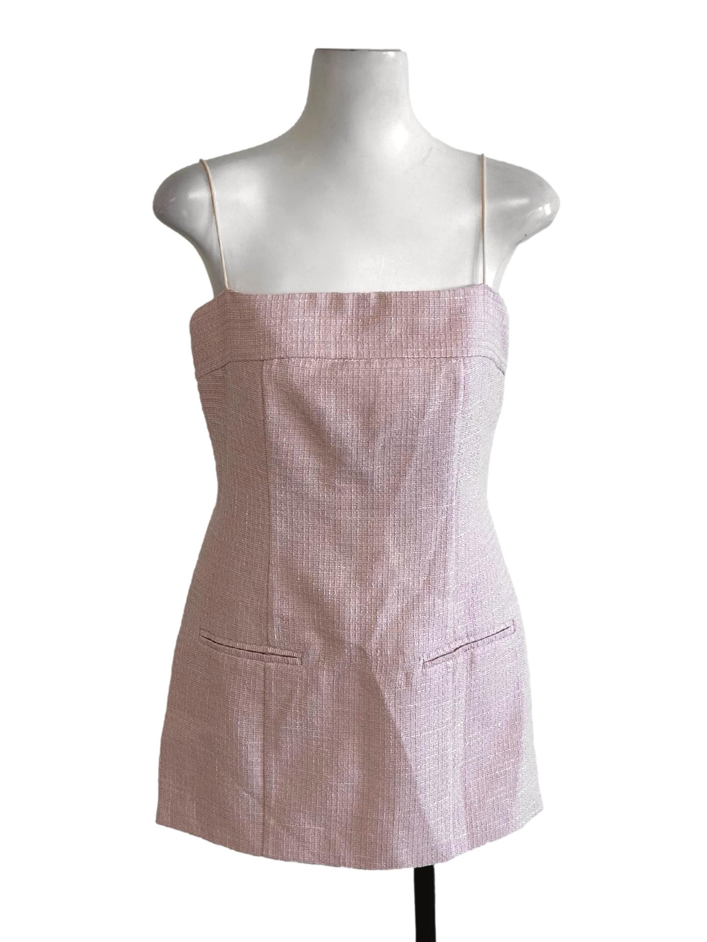 Rose Pink Tweed Slit Top