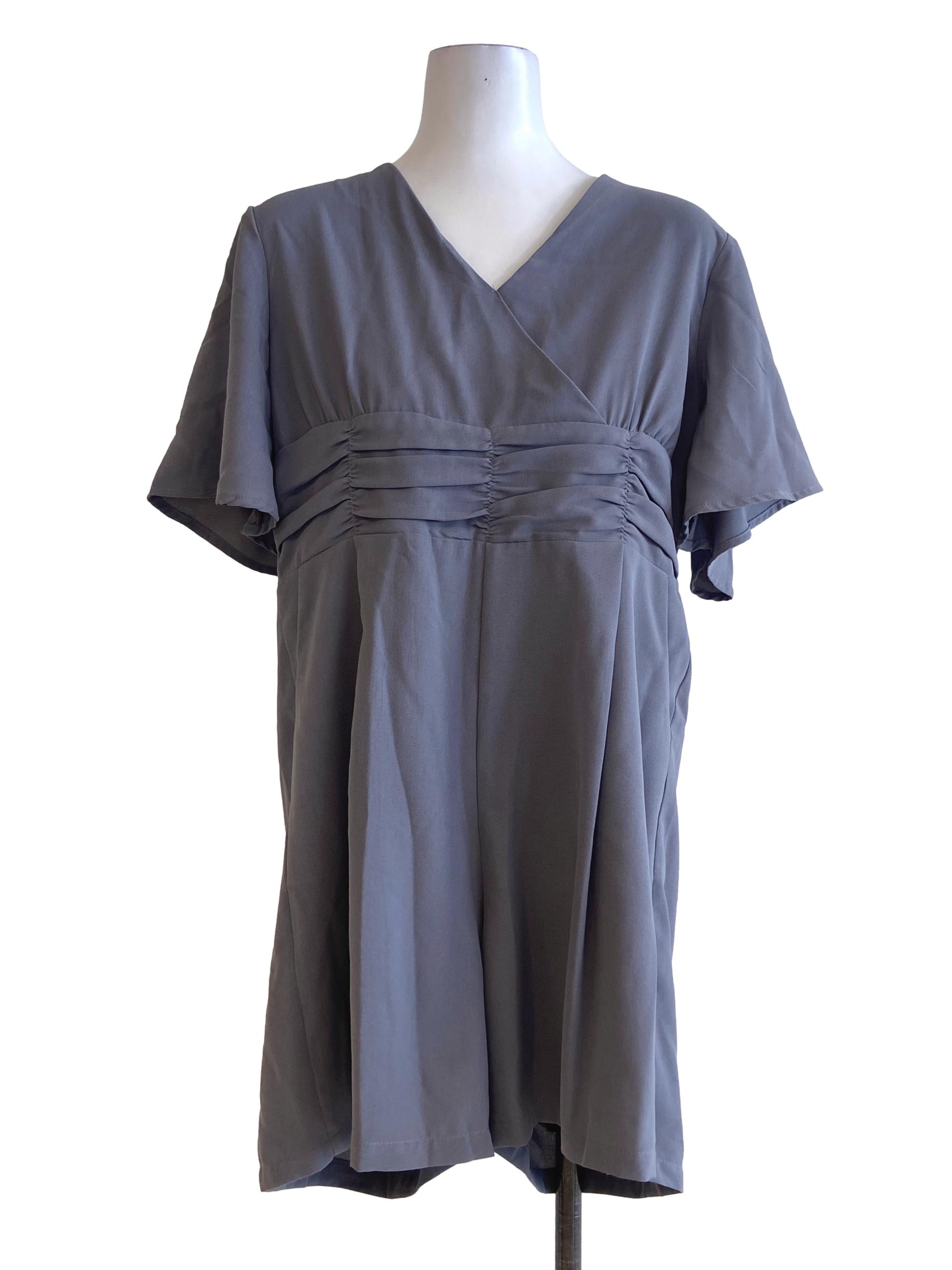Fossil Grey V Neck Romper