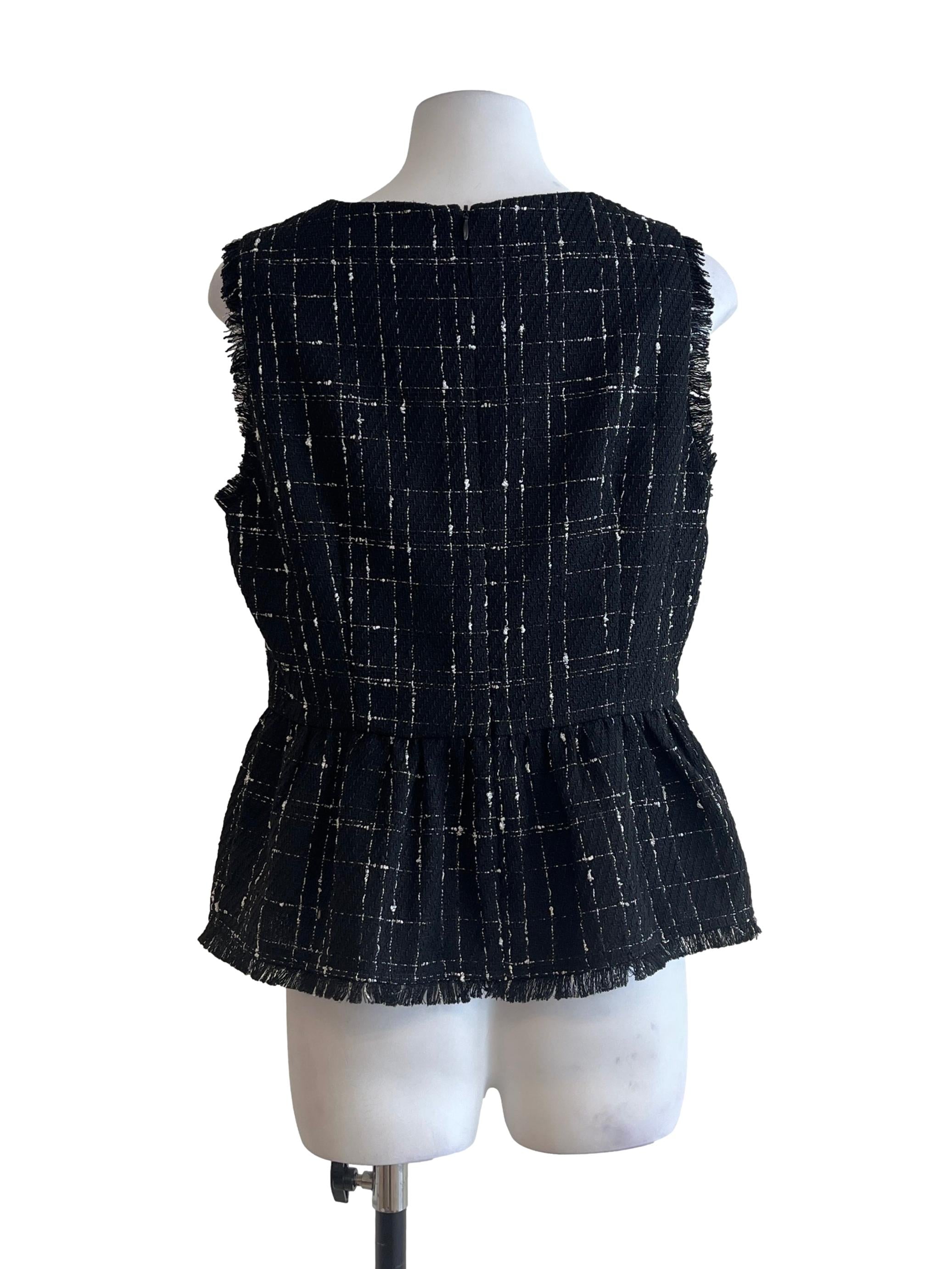 Jet Black V-Neck Tweed Sleeveless Top