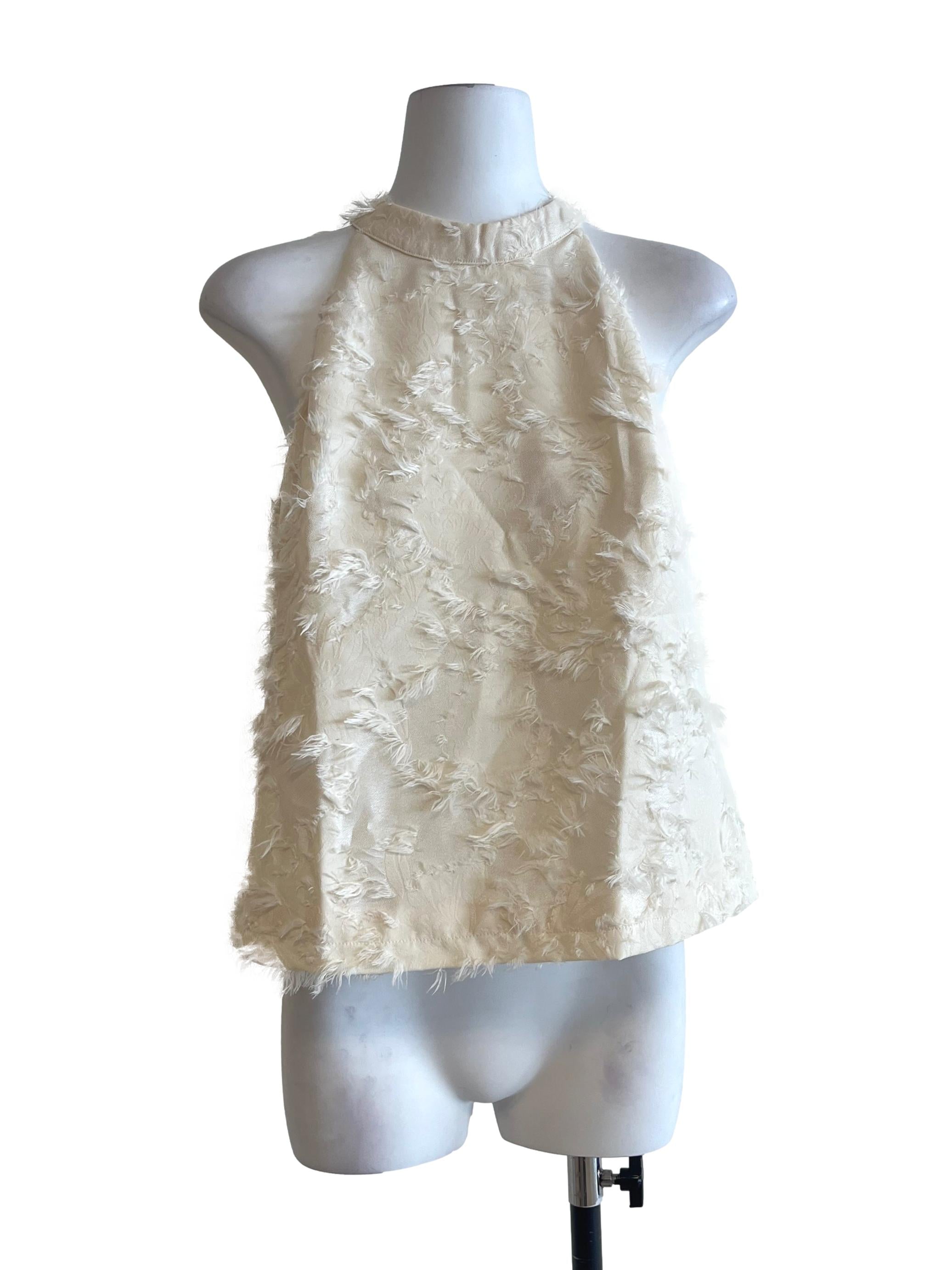 Cream White High Neck Sleeveless Top