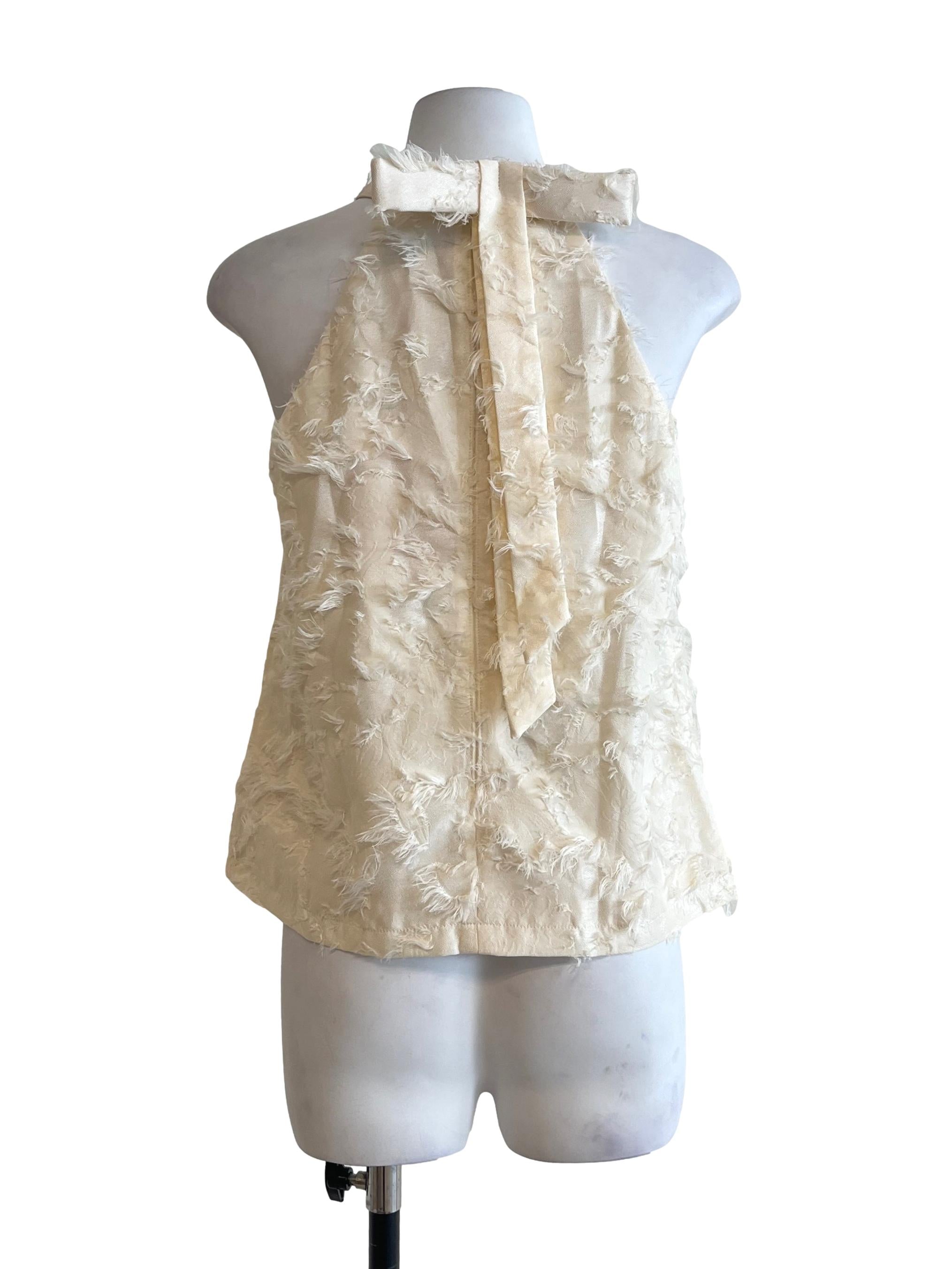 Cream White High Neck Sleeveless Top