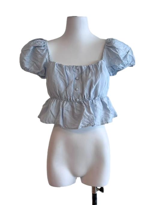 Light Blue Square Neck Peplum Crop Top