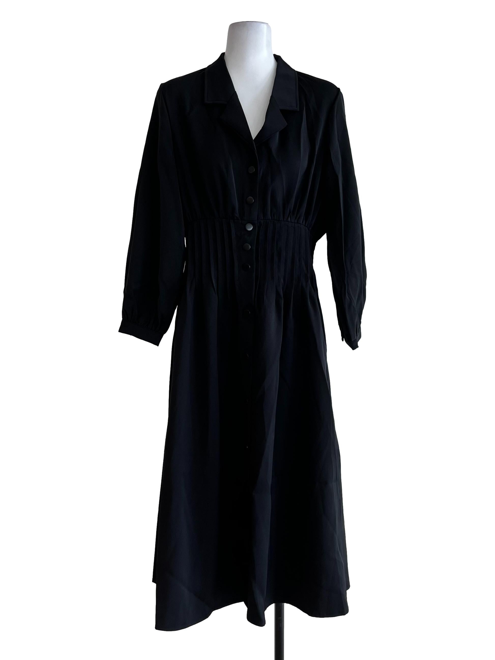 Black Plain Collar Full Button Dress