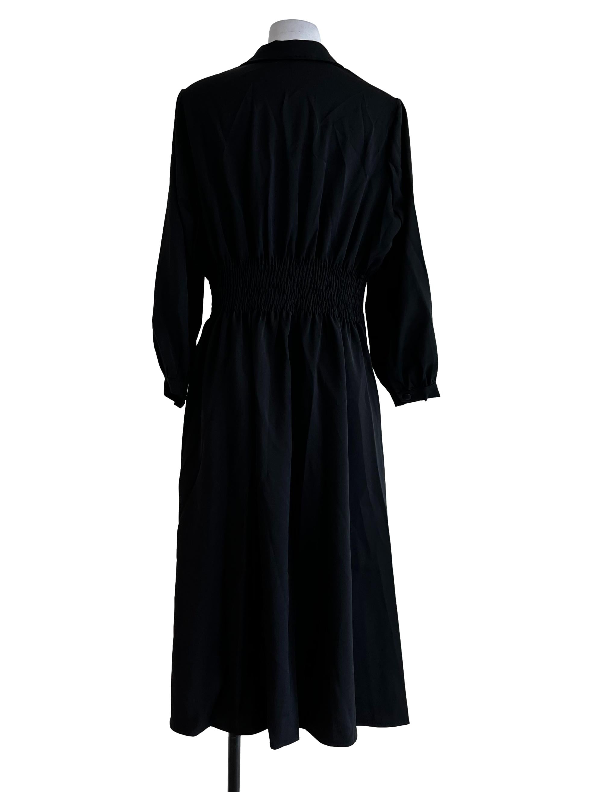 Black Plain Collar Full Button Dress