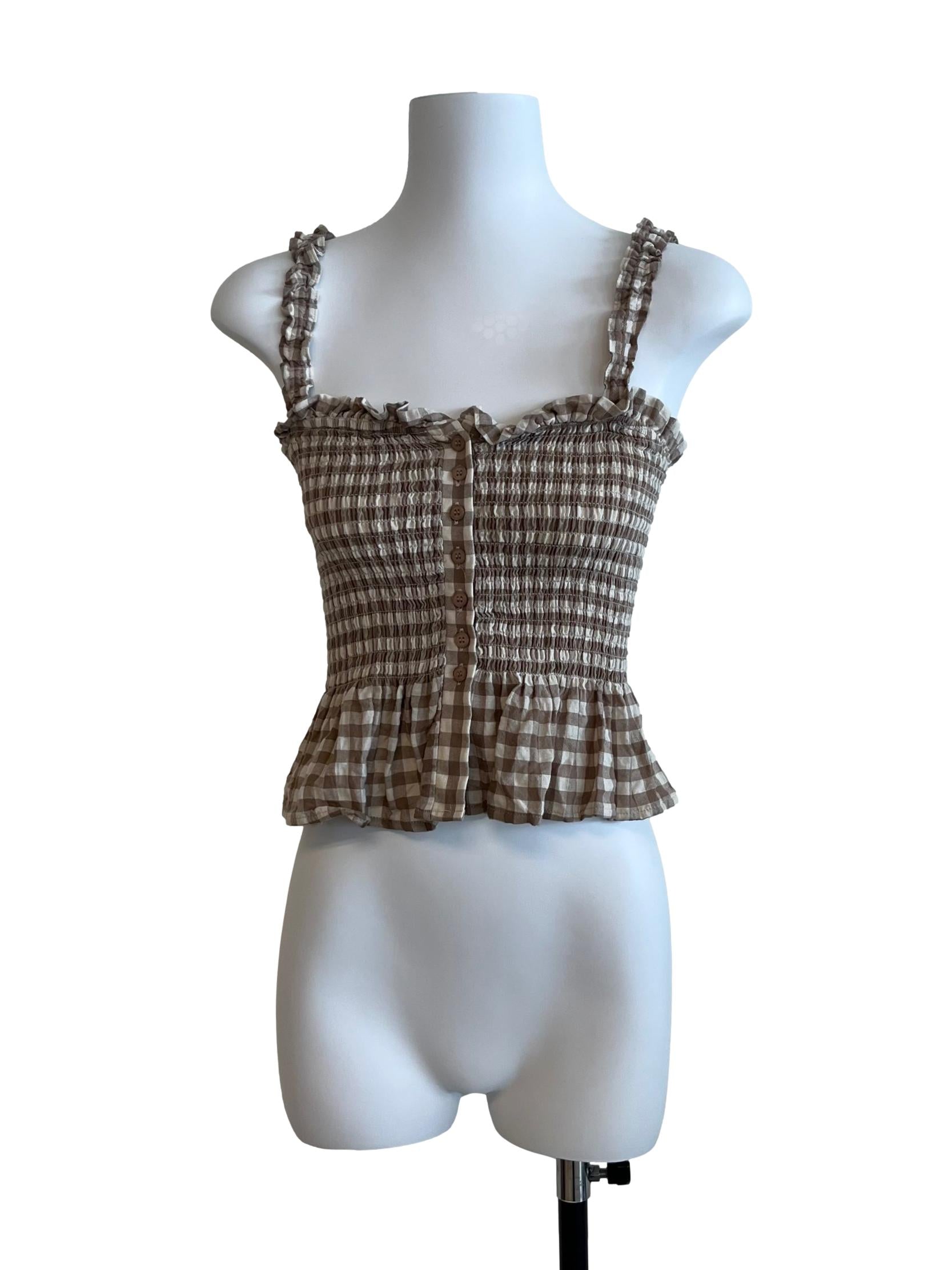 White And Brown Gingham Top