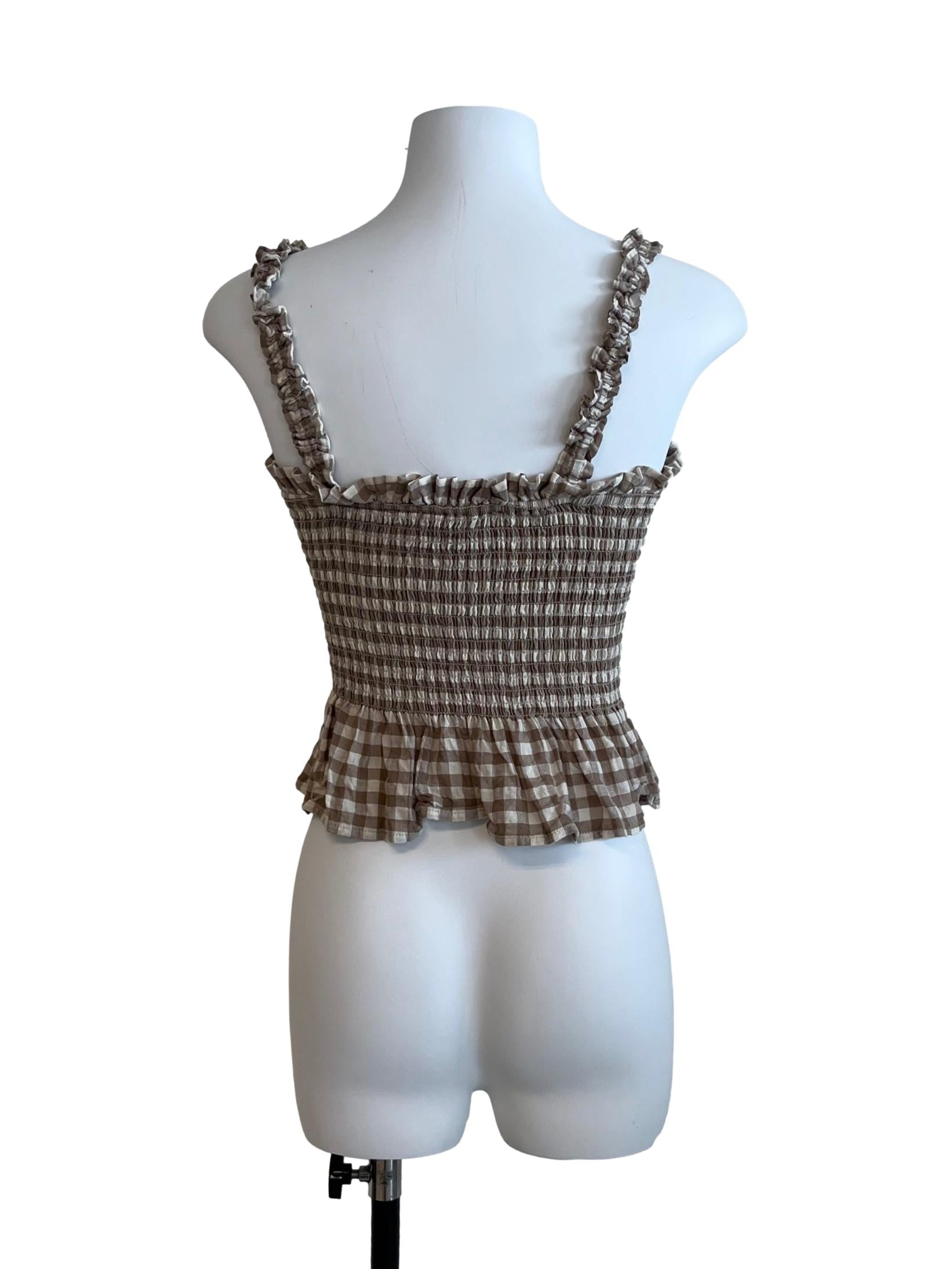 White And Brown Gingham Top