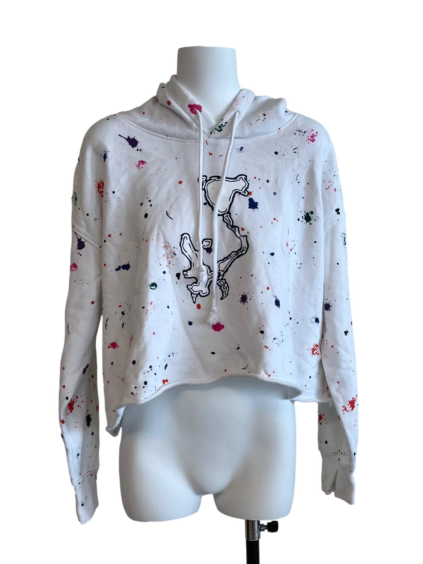 White Splash Pattern Cropped Hoodie