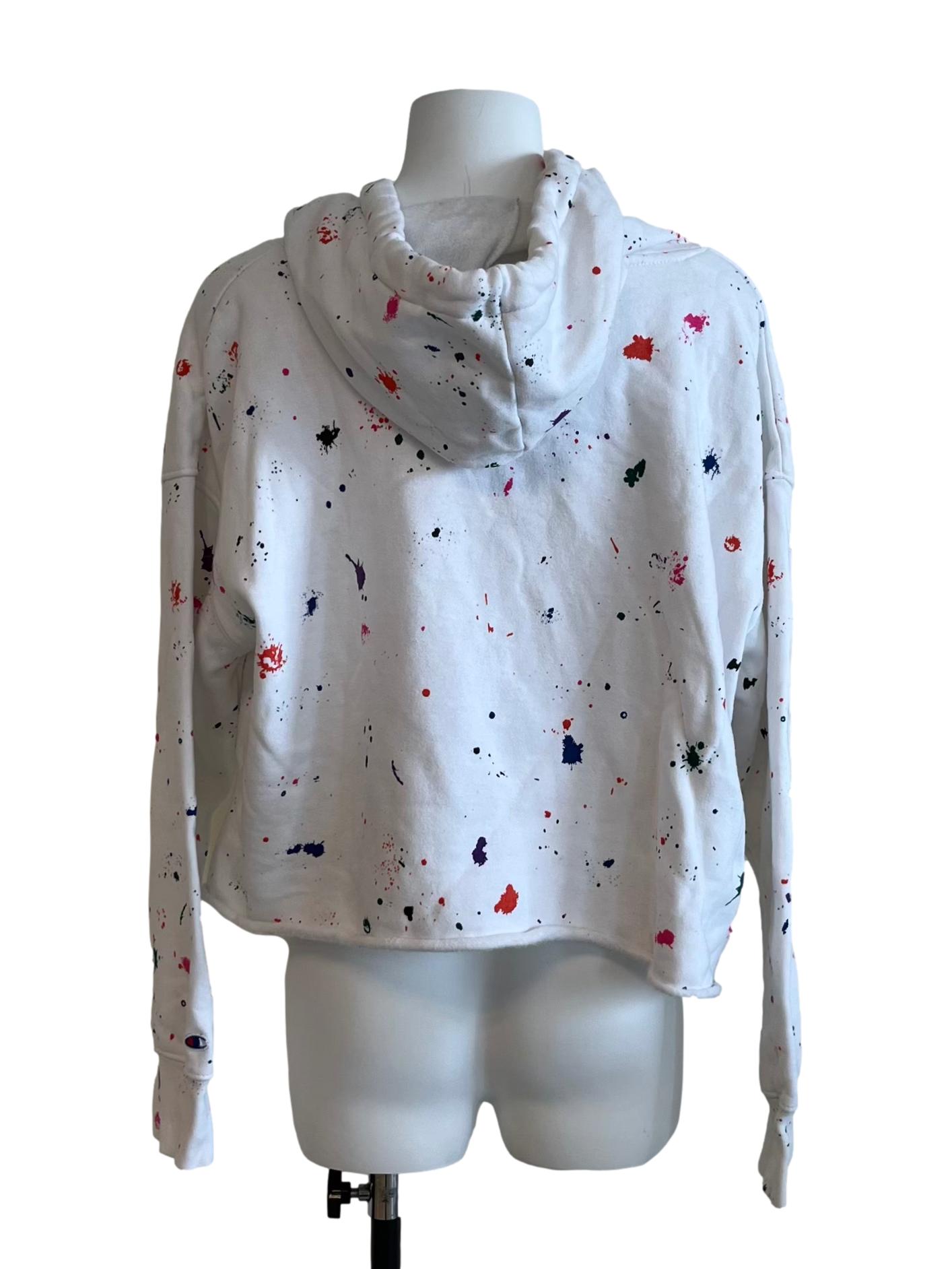 White Splash Pattern Cropped Hoodie